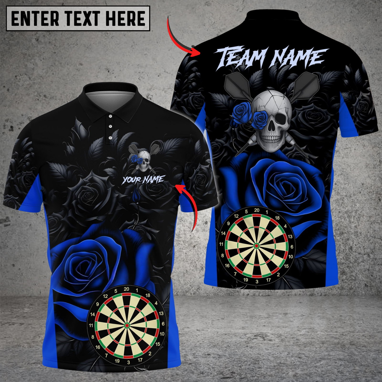 Blisscorners Darts Skull And Roses Multicolor Customized Name, Team Name 3D Shirts