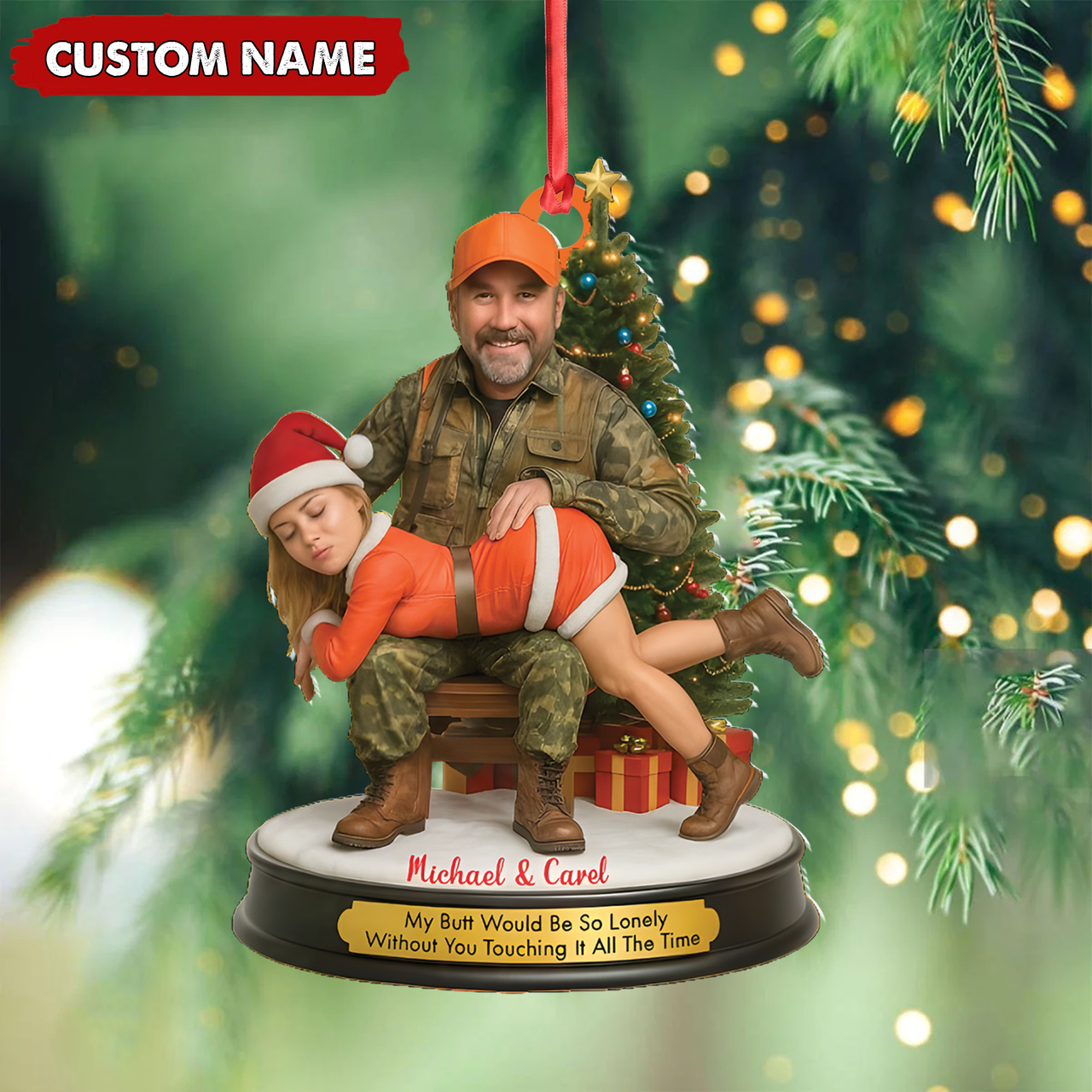 Blisscorners Personalized Funny Hunter Couple Christmas Acrylic Ornament - Custom Name Christmas Gift for Him or Her LM0411