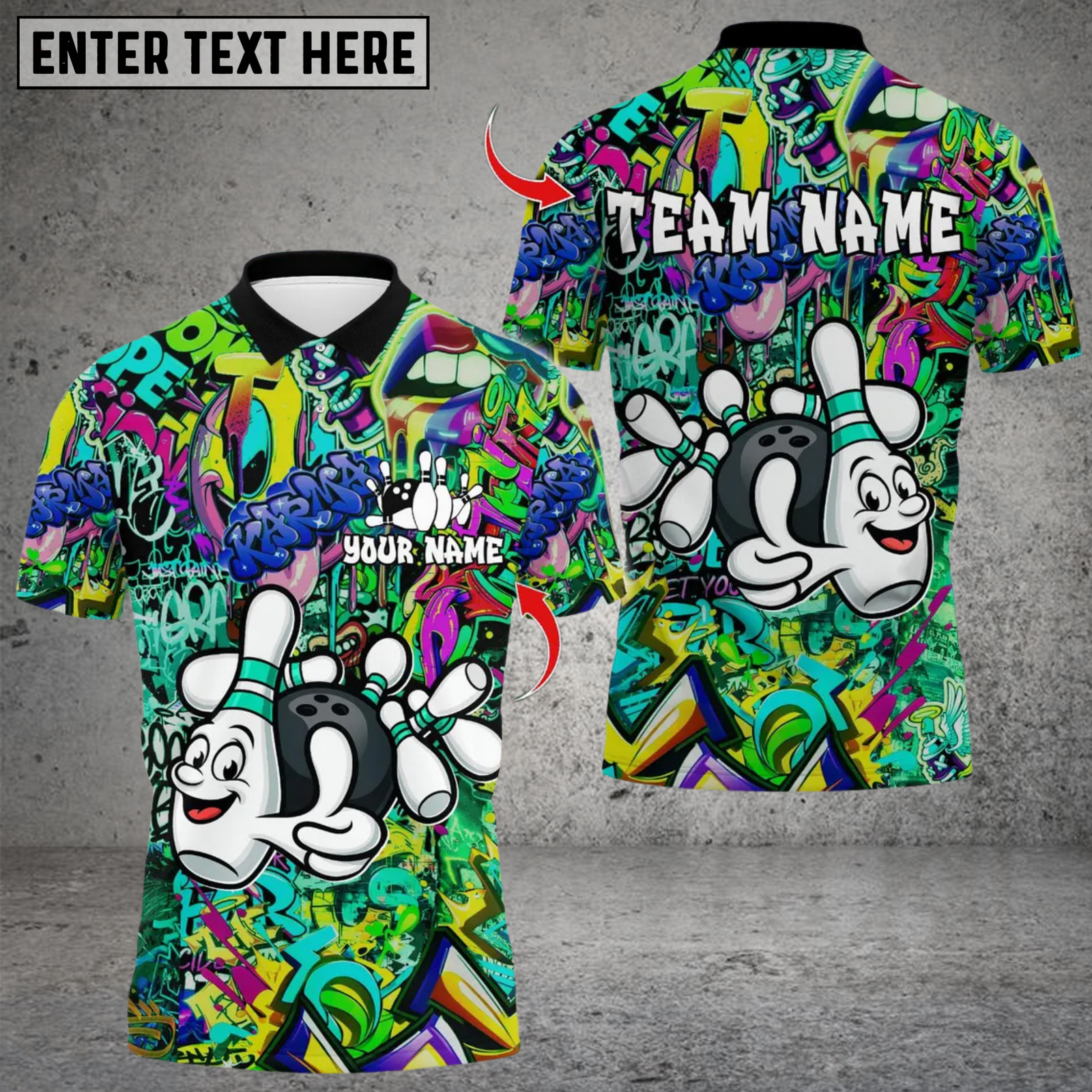 Blisscorners Bowling Graffiti Funny Ball And Pins Multicolor Customized Name, Team Name 3D Shirts