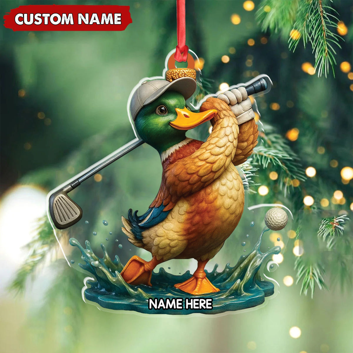 Blisscorners Personalized Acrylic Duck Golf Christmas Ornament - Custom Name Funny Hunter Gift for Golf Lovers LM0110