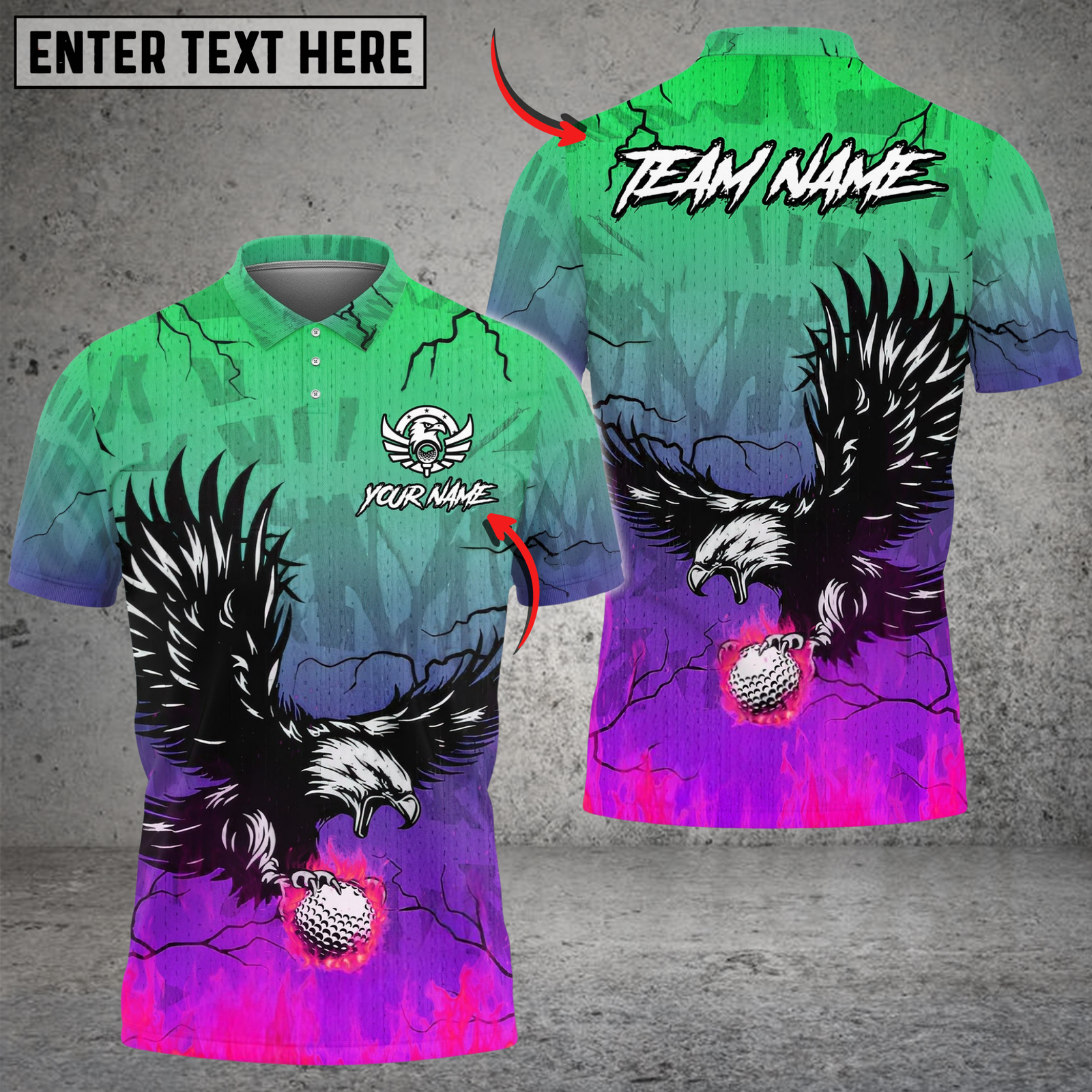 Blisscorners Flaming Swing Eagle Golf Shirt, Customized Name & Team Name 3D Shirts (4 Colors)