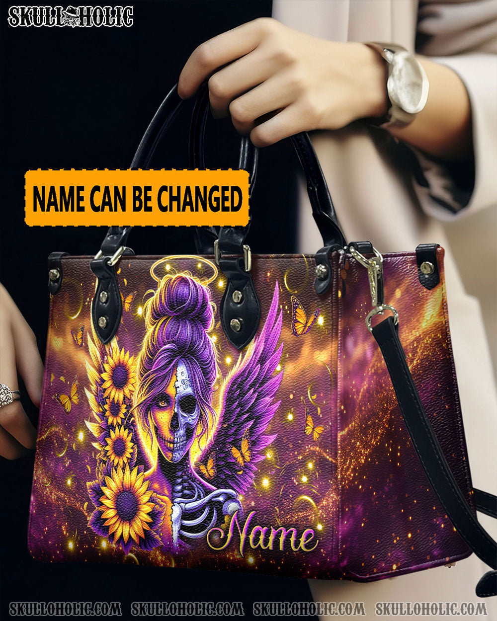 BLISSCORNERS SKULL LADY SUNFLOWER LEATHER HANDBAG