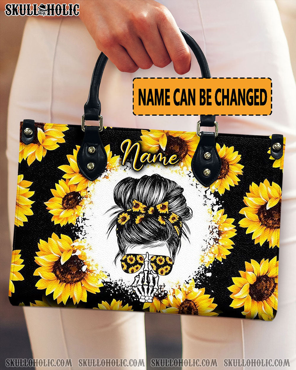 BLISSCORNERS MESSYBUN SKULL SUNFLOWER LEATHER HANDBAG