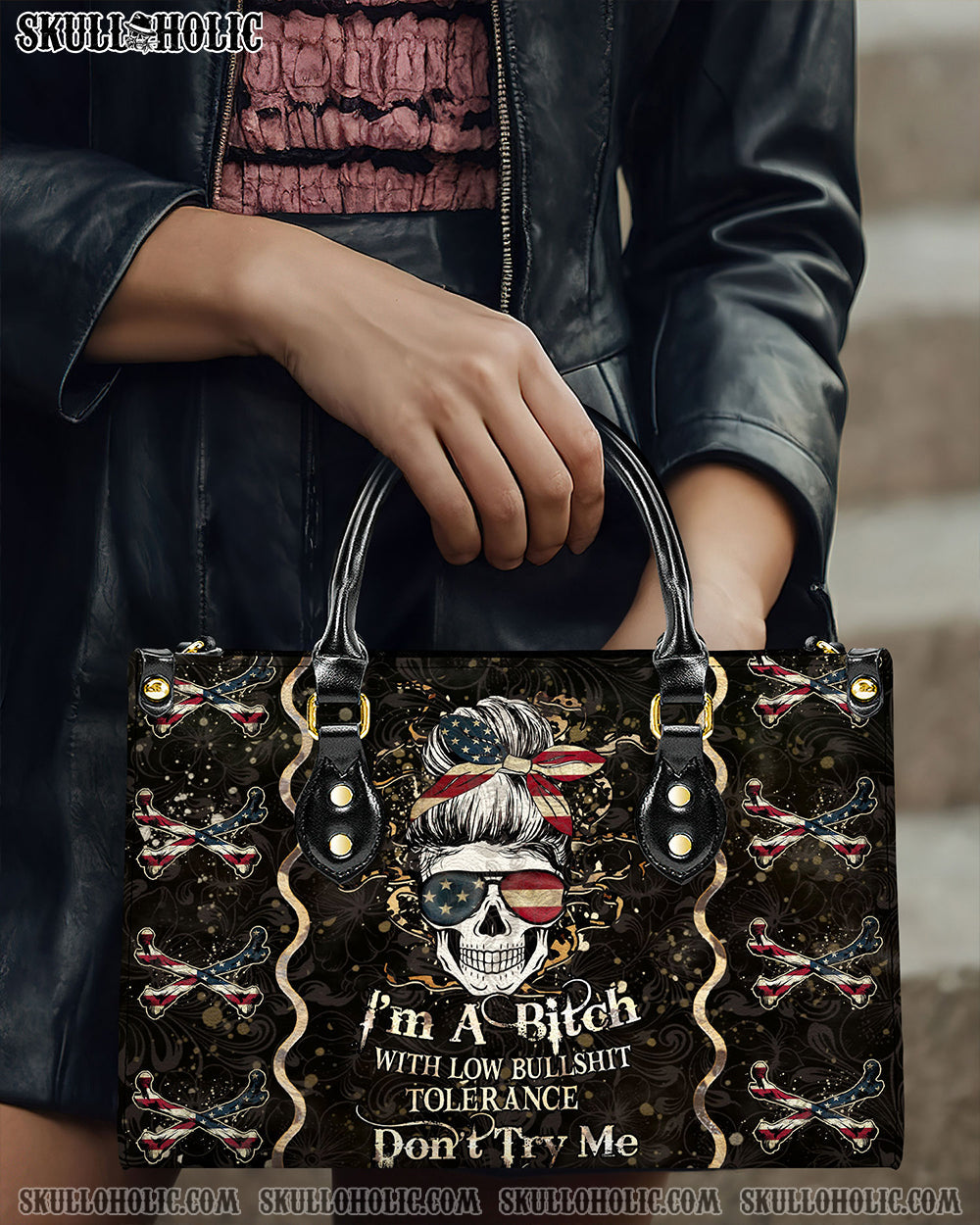 BLISSCORNERS I'M A B DON'T TRY ME LEATHER HANDBAG