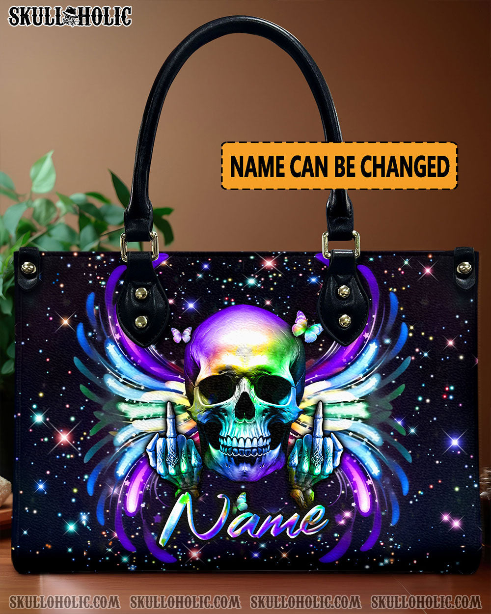 BLISSCORNERS COLOFUL SKULL WINGS LEATHER HANDBAG