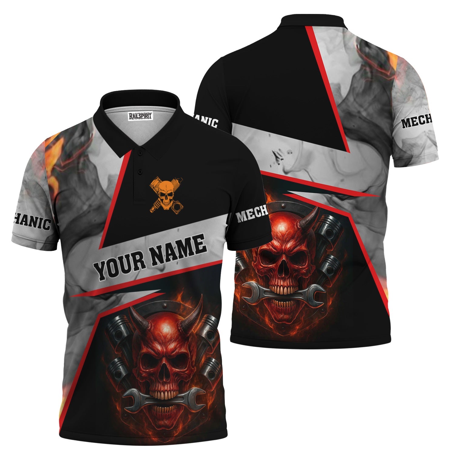 Blisscorners Custom Name Funny Mechanic Shirt Vintage Devil With Wrench Printed Mechanic T Shirt