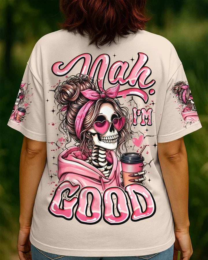 BLISSCORNERS NAH I'M GOOD MESSY BUN SKULL TIE DYE ALL OVER PRINT 2