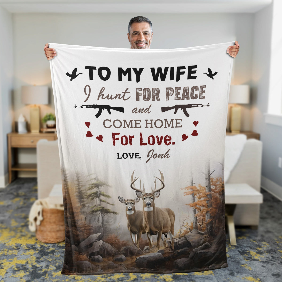 Blisscorners Personalized Deer Hunting “To My Wife, I Hunt for Peace and Come Home for Love†Fleece Blanket LM1611