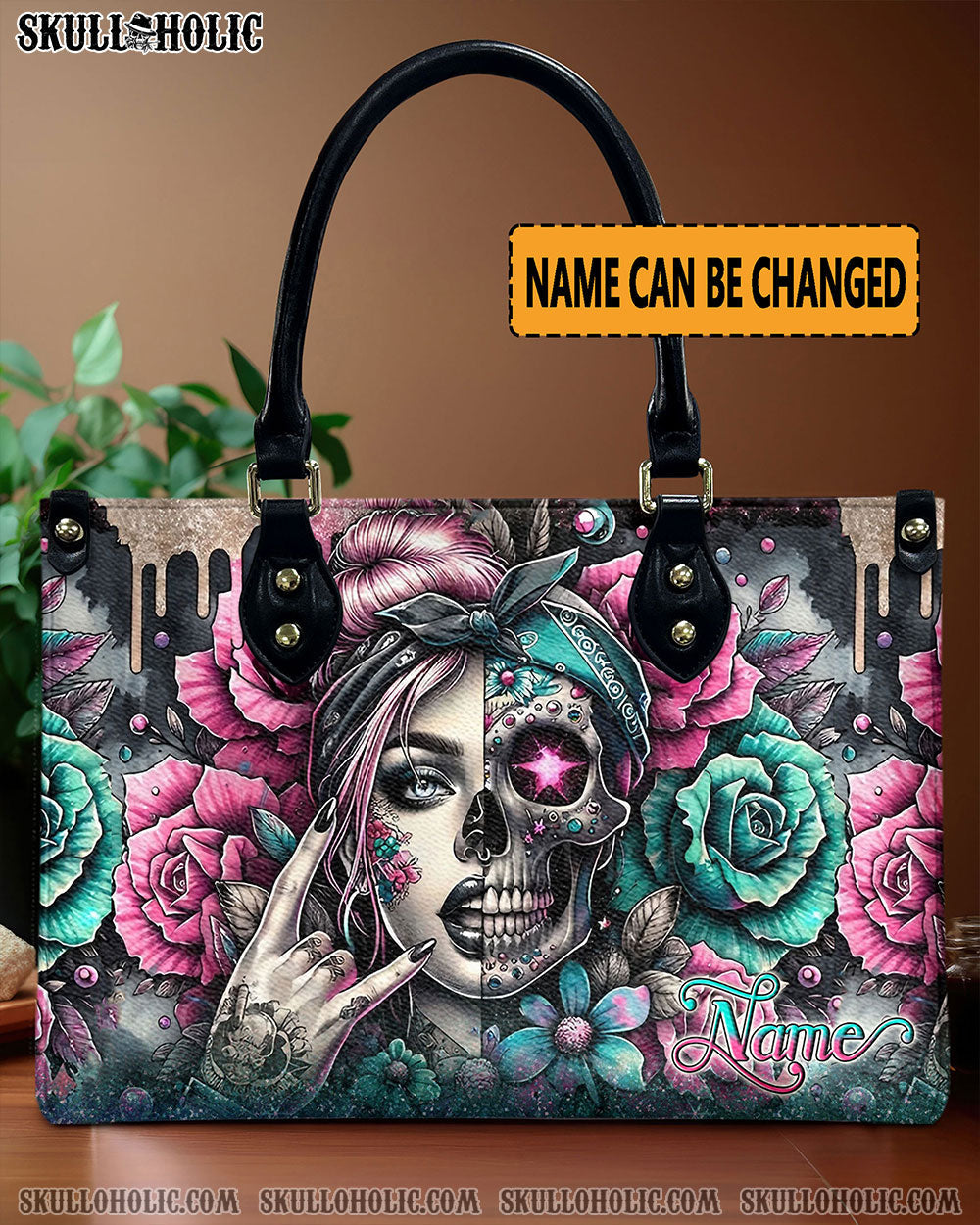 BLISSCORNERS SKULL LADY ROSE LEATHER HANDBAG