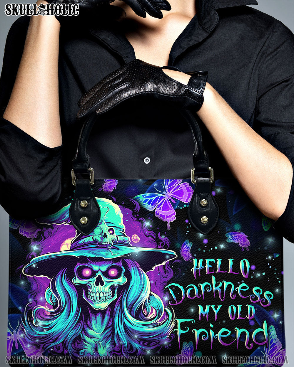 BLISSCORNERS HELLO DARKNESS MY OLD FRIEND HALLOWEEN LEATHER HANDBAG