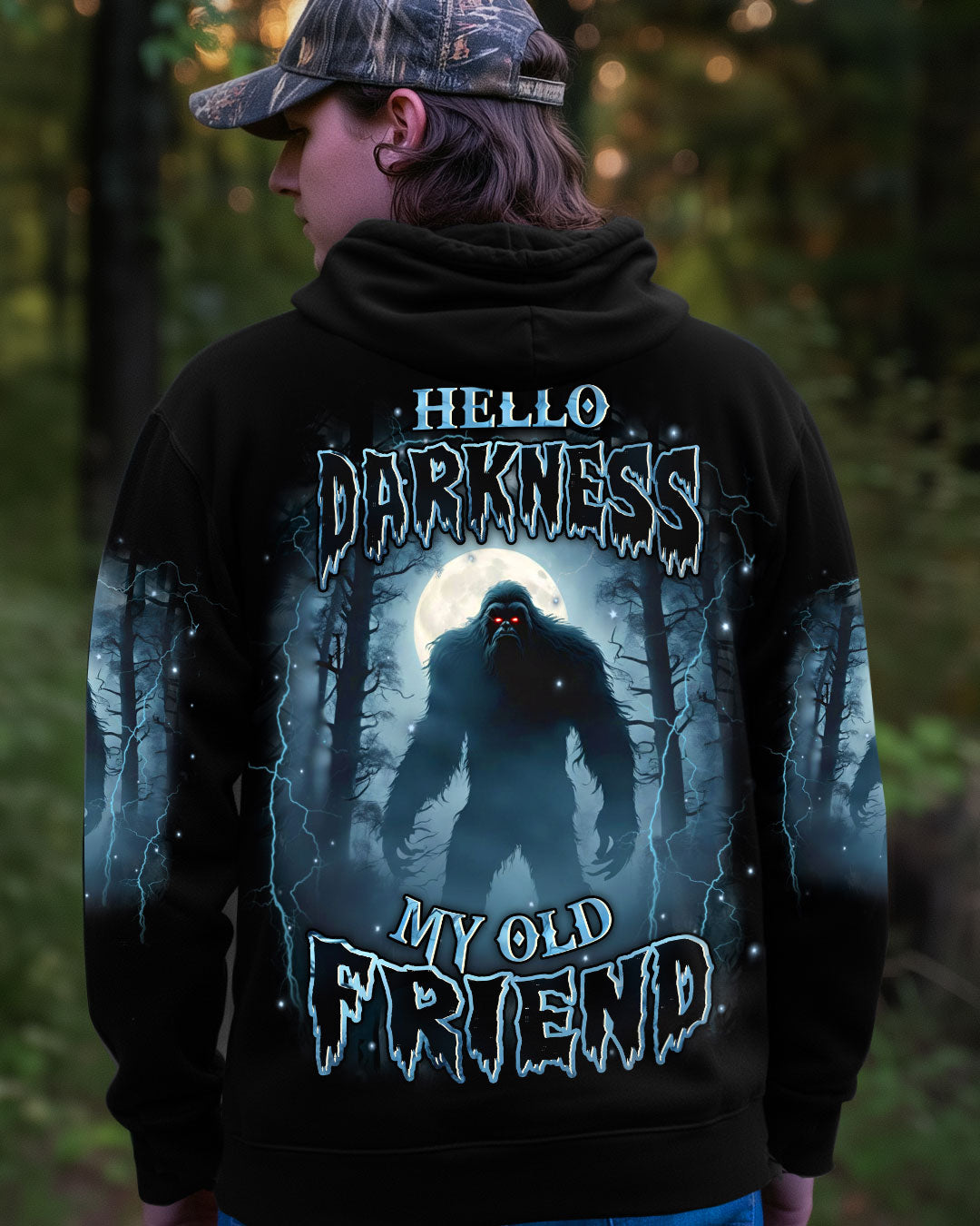 BLISSCORNERS HELLO DARKNESS MY OLD FRIEND BIGFOOT ALL OVER PRINT