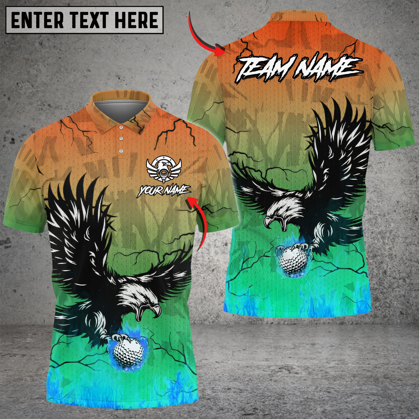Blisscorners Flaming Swing Eagle Golf Shirt, Customized Name & Team Name 3D Shirts (4 Colors)