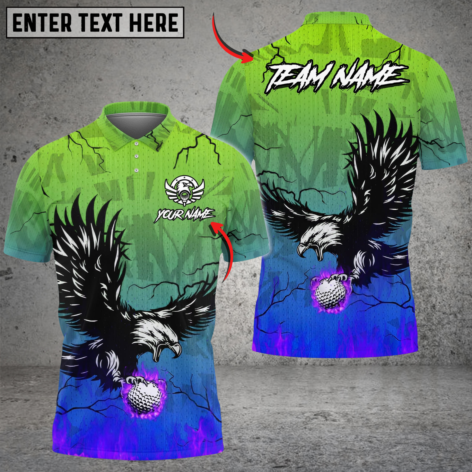 Blisscorners Flaming Swing Eagle Golf Shirt, Customized Name & Team Name 3D Shirts (4 Colors)