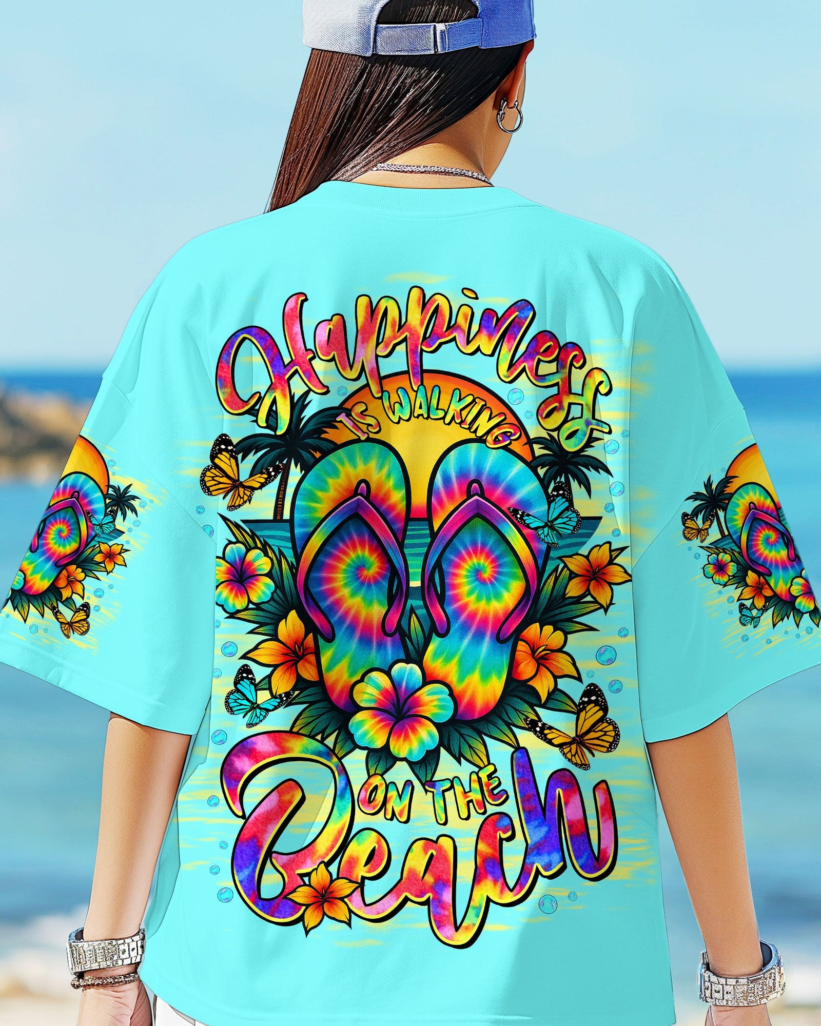 BLISSCORNERS HAPPINESS IS WALKING ON THE BEACH FLIP FLOPS ALL OVER PRINT