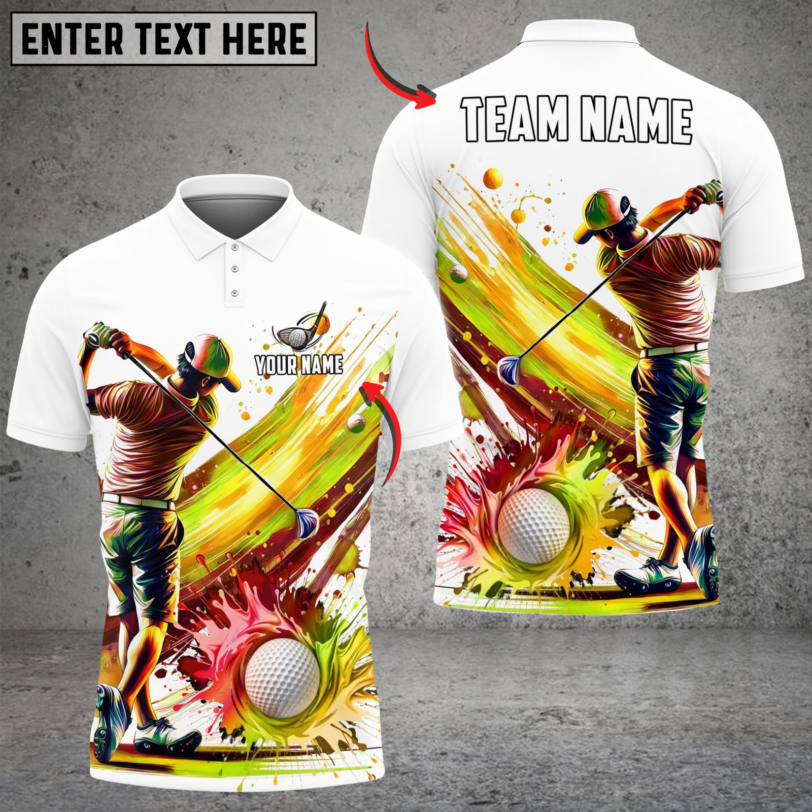 Blisscorners Splash Swing Golf Polo Shirt, Customized Name & Team Name 3D Shirts (4 Colors)