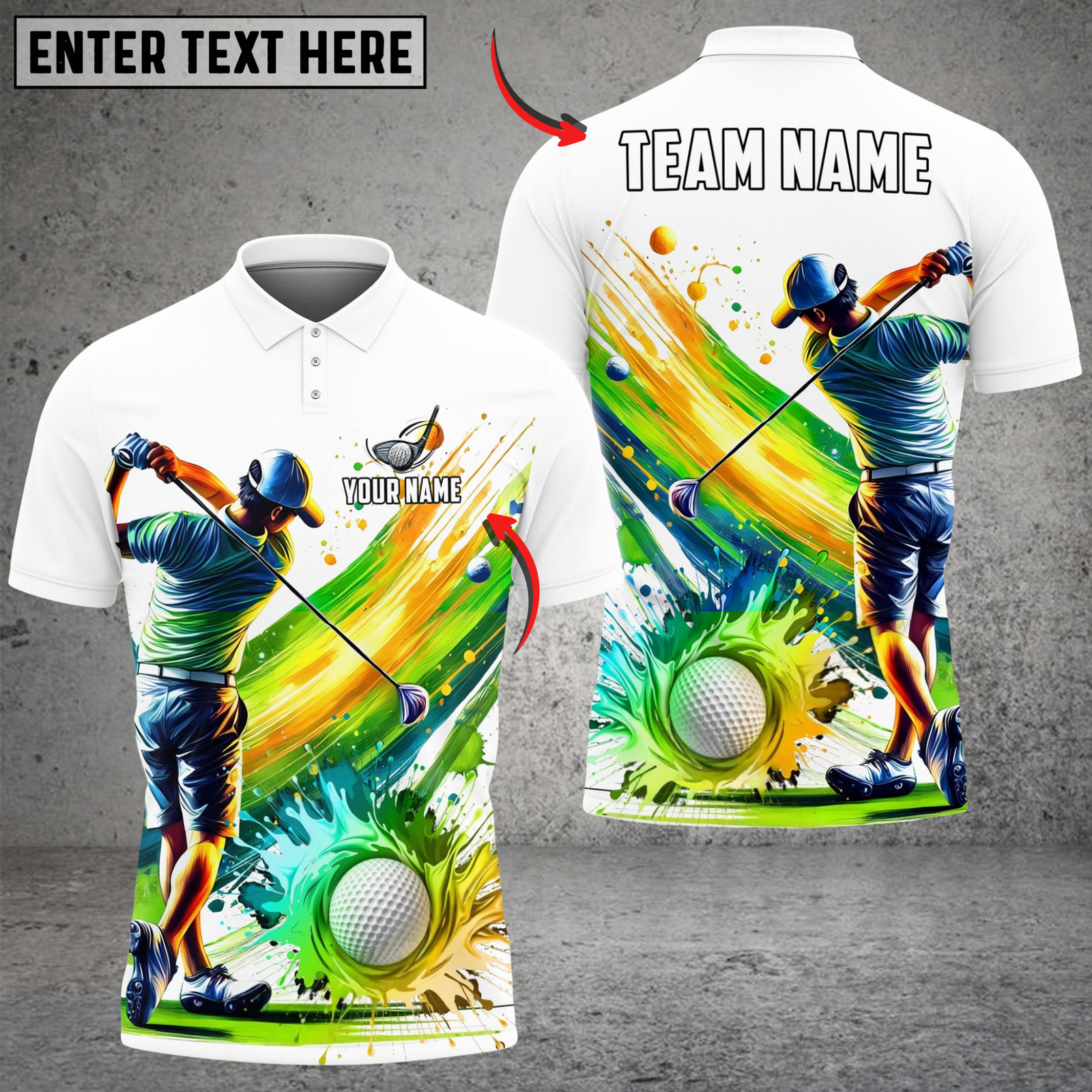 Blisscorners Splash Swing Golf Polo Shirt, Customized Name & Team Name 3D Shirts (4 Colors)