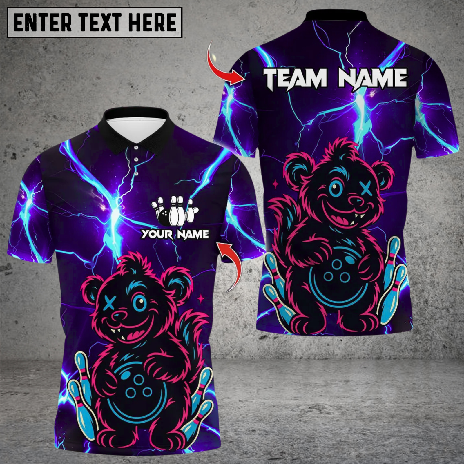 Blisscorners Neon Bear Bowling Multicolor Customized Name, Team Name 3D Shirts