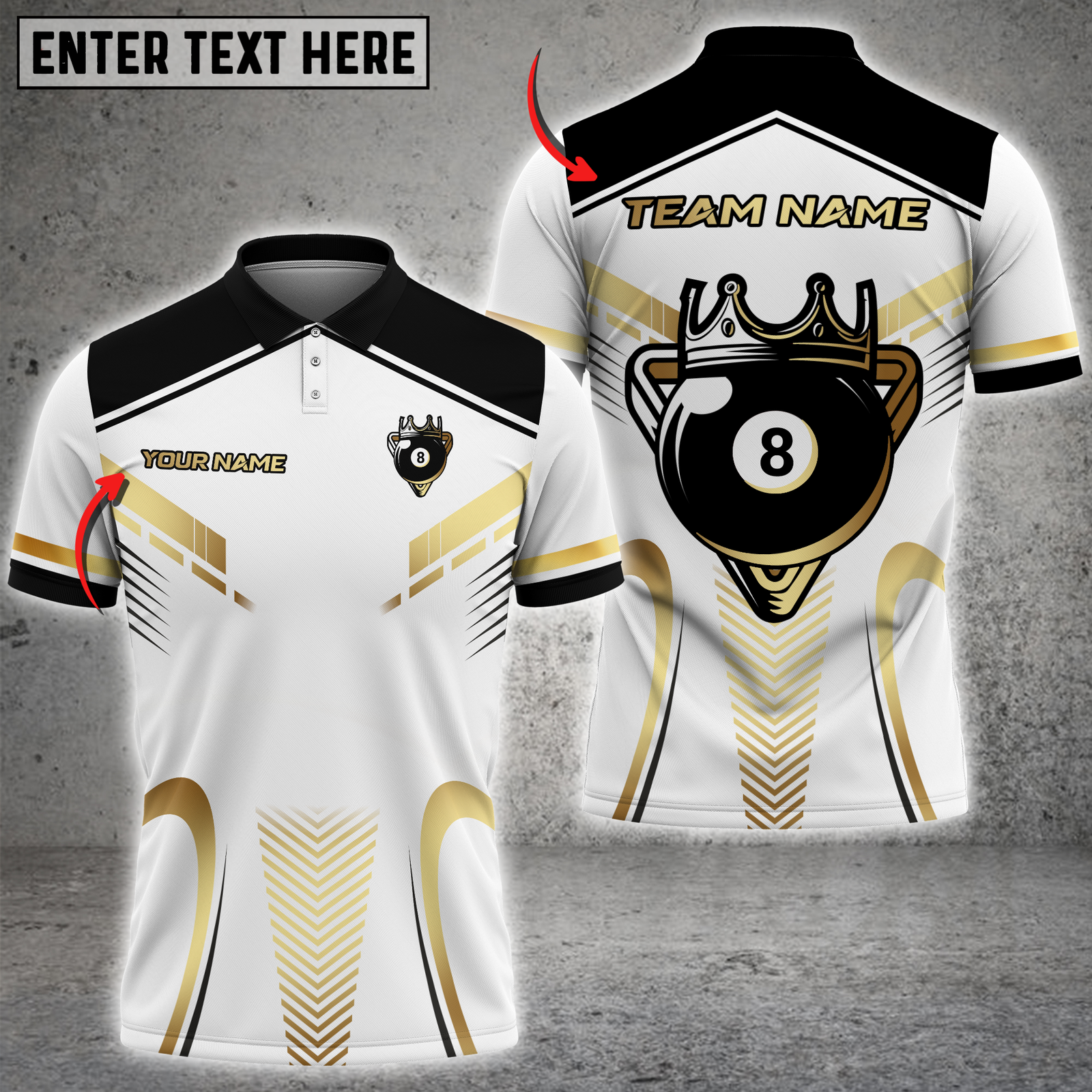 Blisscorners Luxury 8-Ball King Multicolor Customized Name, Team Name 3D Shirts| White