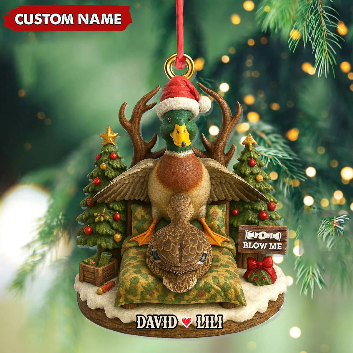 Blisscorners Funny Duck Hunter Couple Ornament, Personalized Christmas Gift for Hunting Lovers LM0411