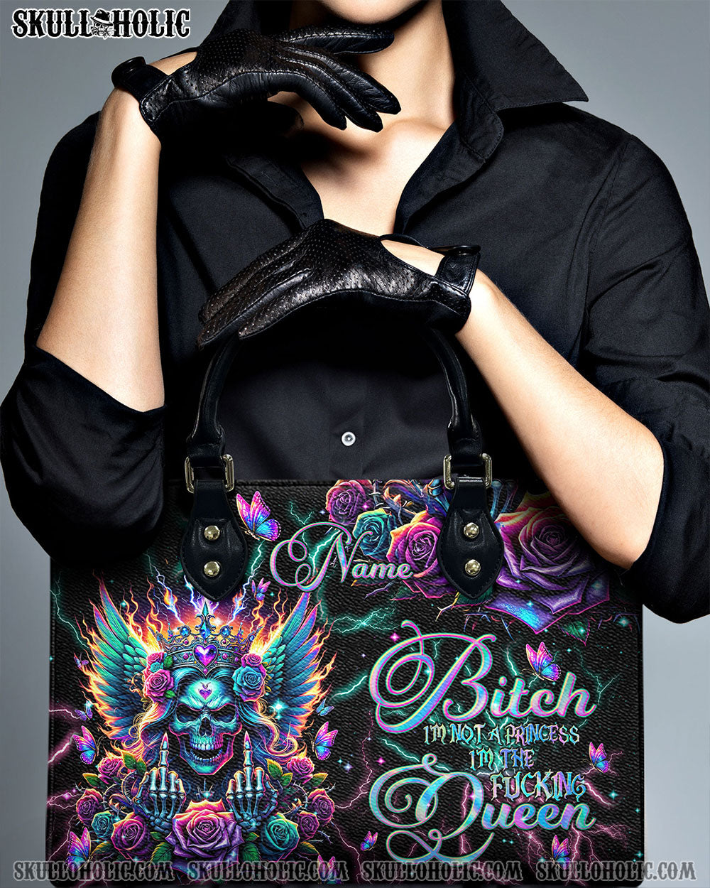 BLISSCORNERS I'M THE FKING QUEEN SKULL LEATHER HANDBAG