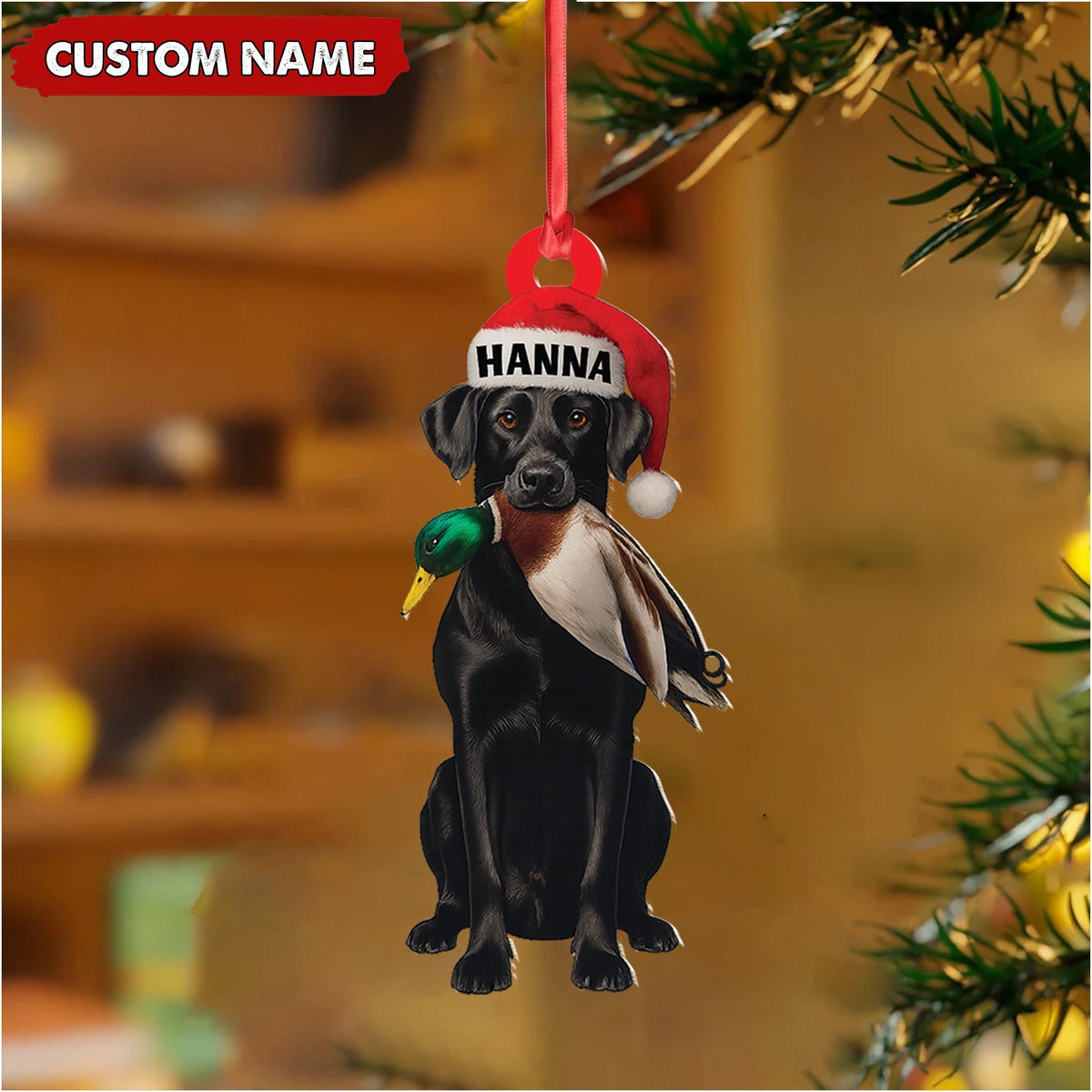 Blisscorners Personalized Hunting Dog Christmas Ornament with Duck - Custom Name Lab Retriever Holiday Decor LM0411