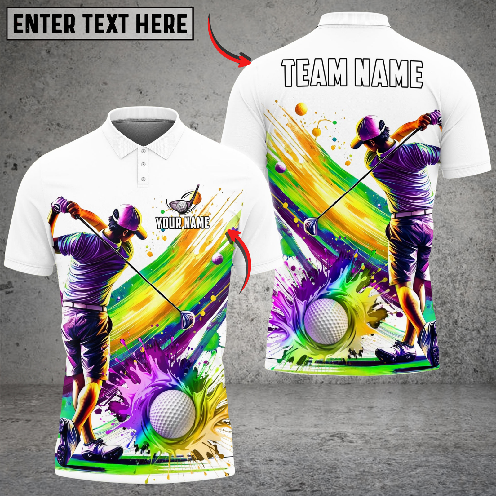 Blisscorners Splash Swing Golf Polo Shirt, Customized Name & Team Name 3D Shirts (4 Colors)