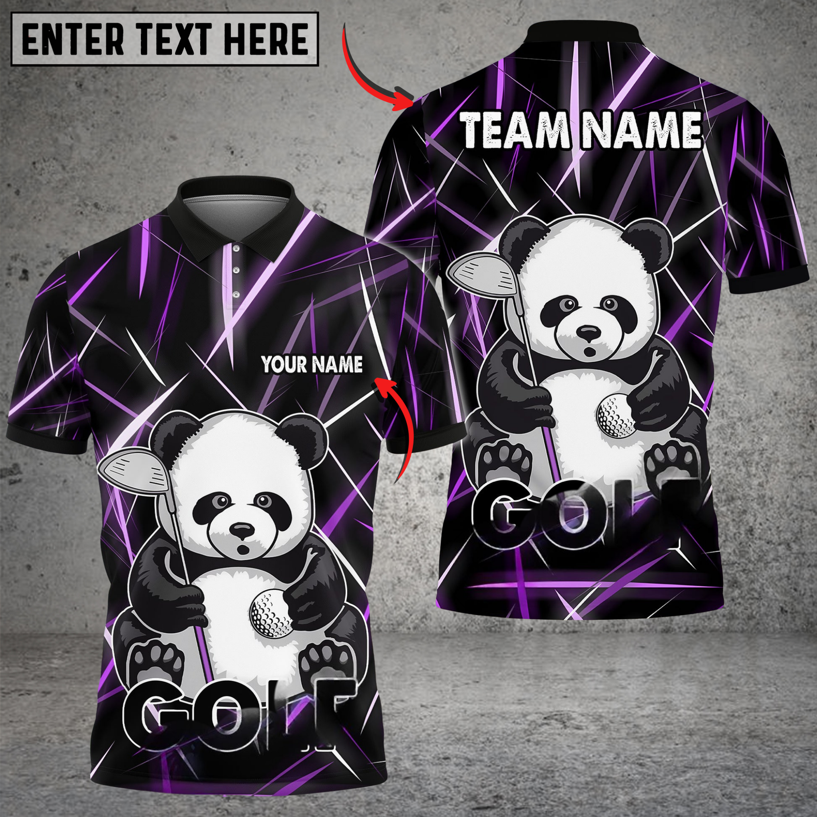 Blisscorners Neon Panda Swing Golf Polo Shirt, Customized Name & Team Name 3D Shirts (4 Colors)