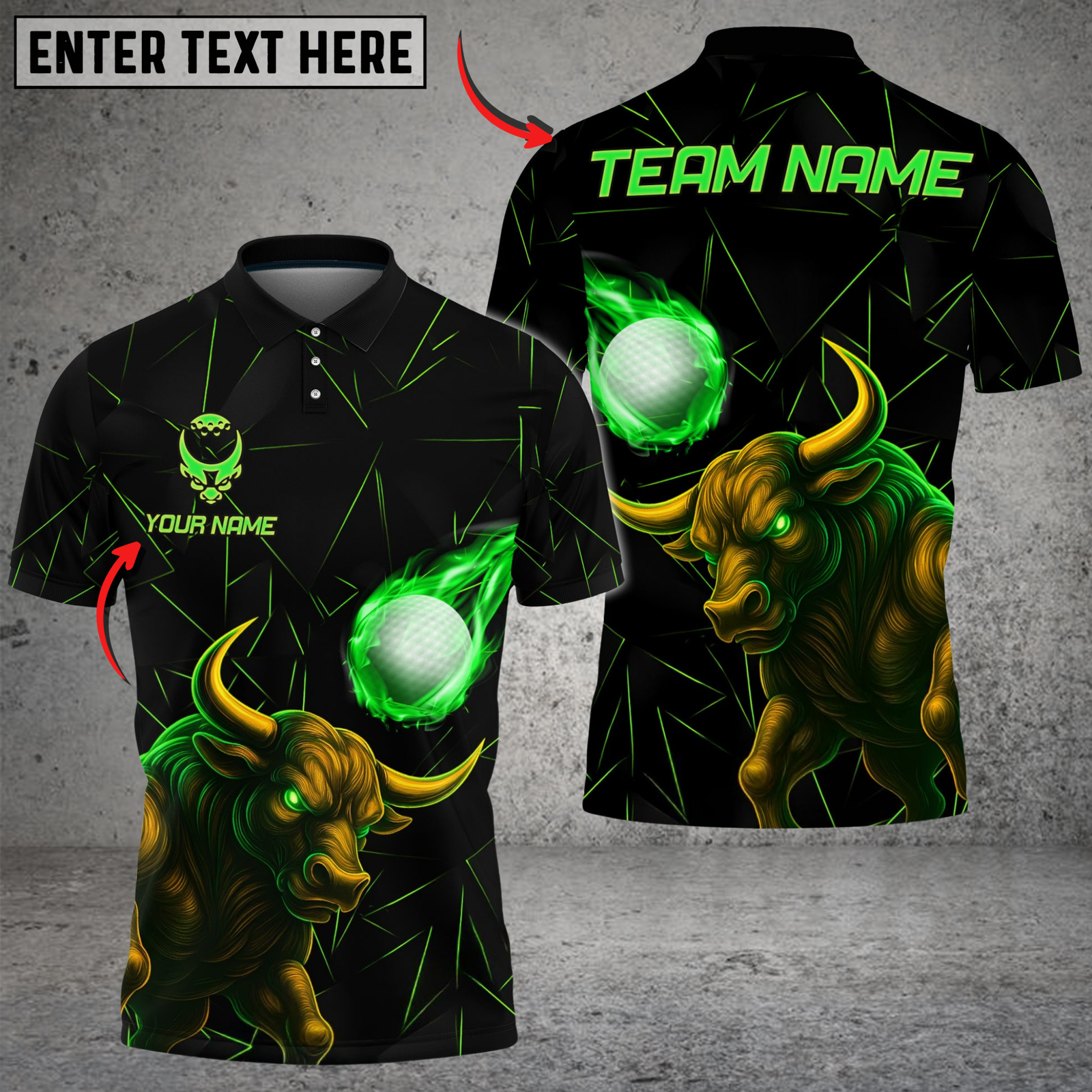 Blisscorners Power Strike Bull Golf Polo Shirt, Customized Name & Team Name 3D Shirts (4 Colors)