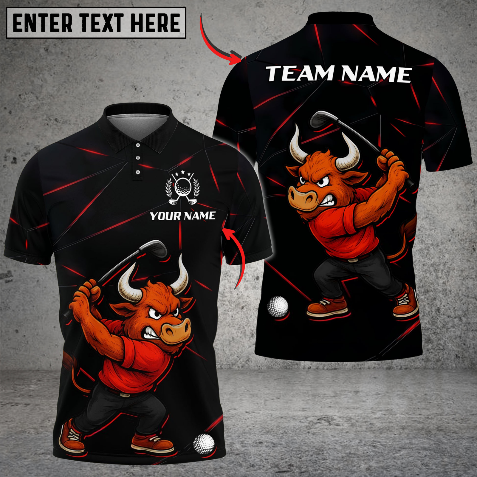 Blisscorners Bull Power Drive Golf Polo Shirt, Customized Name & Team Name 3D Shirts (4 Colors)