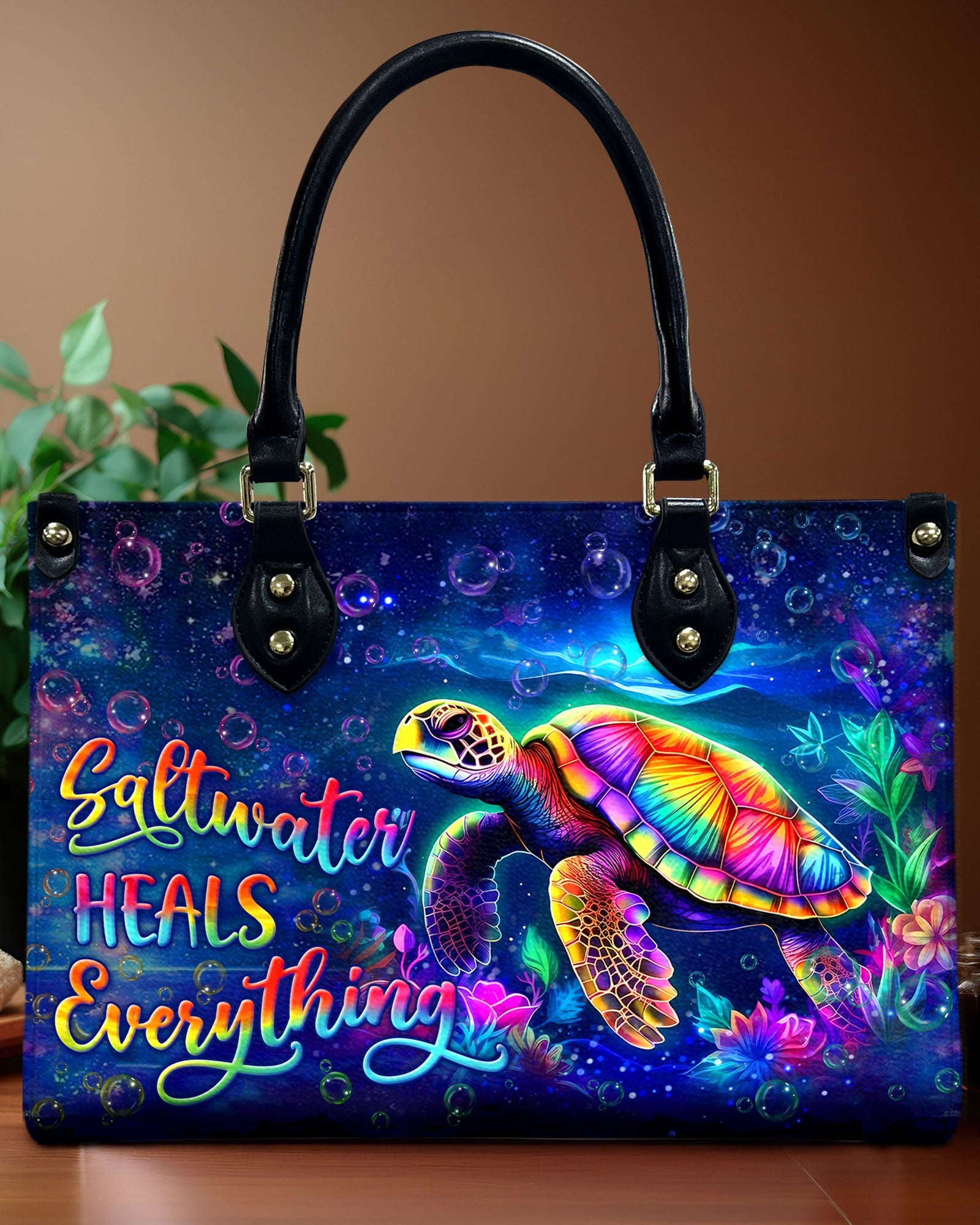 BLISSCORNERS SALTWATER HEALS EVERYTHING TURTLE LEATHER HANDBAG