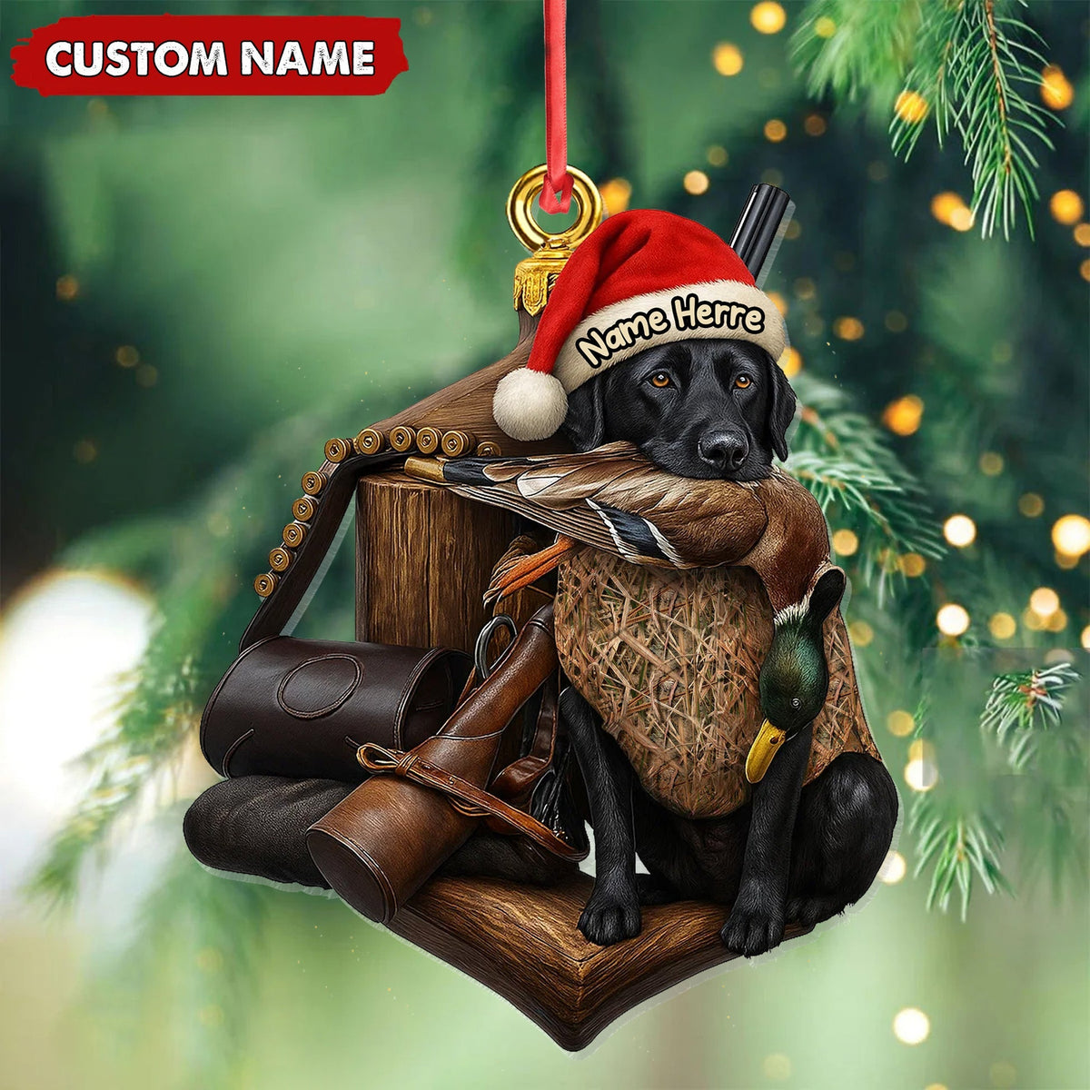 Blisscorners Personalized Duck Hunting Dog Ornament, Custom Name Christmas Gift for Hunters LM0411