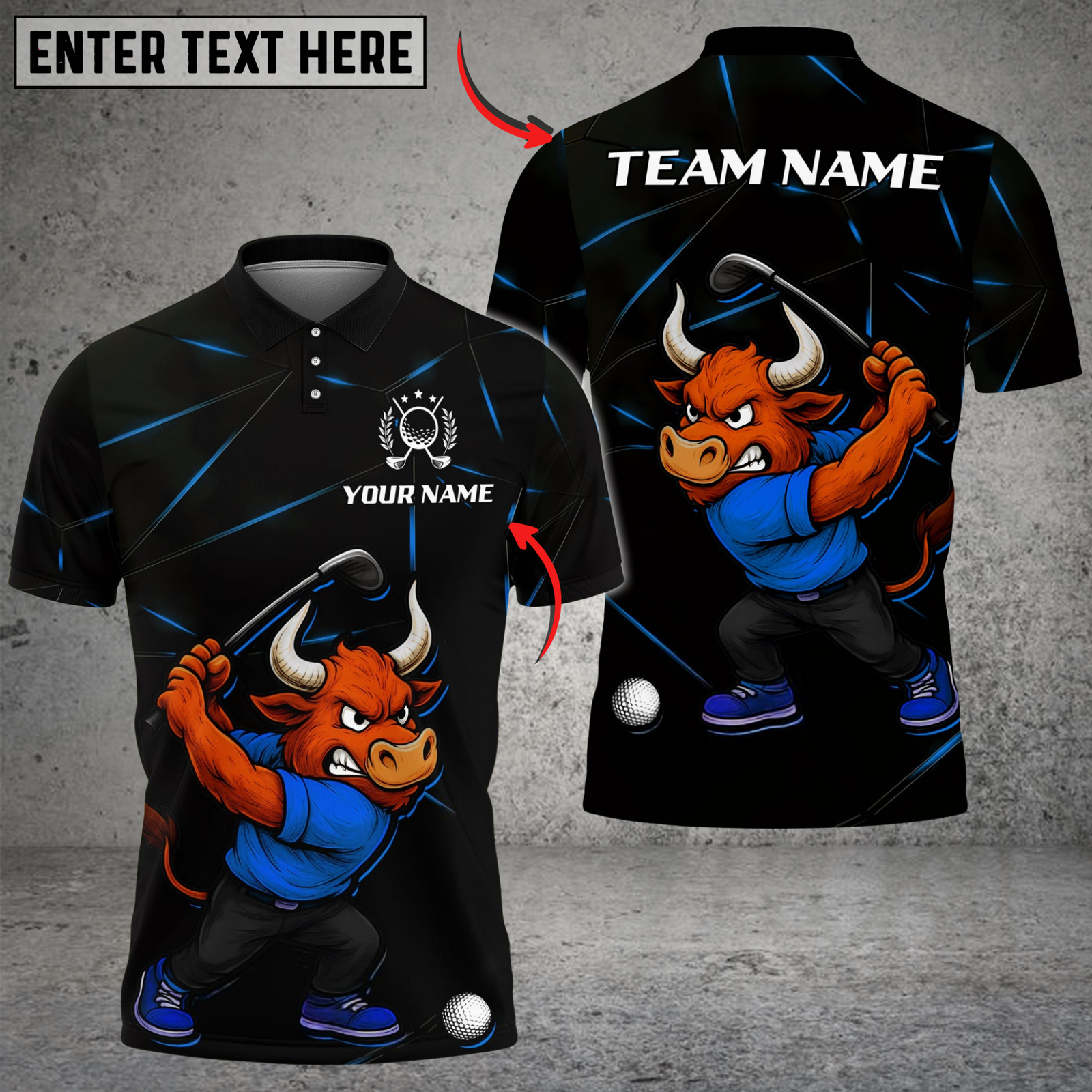 Blisscorners Bull Power Drive Golf Polo Shirt, Customized Name & Team Name 3D Shirts (4 Colors)
