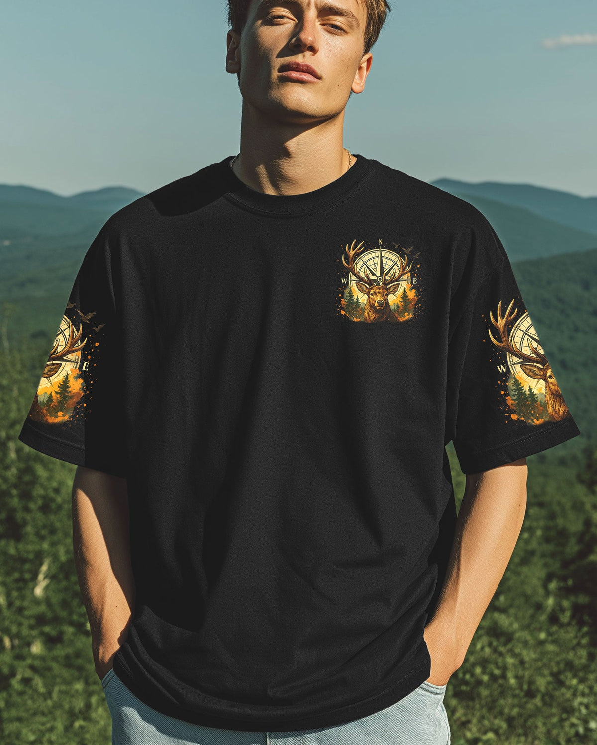 BLISSCORNERS NOT ALL WHO WANDER ARE LOST DEER COMPASSALL OVER PRINT