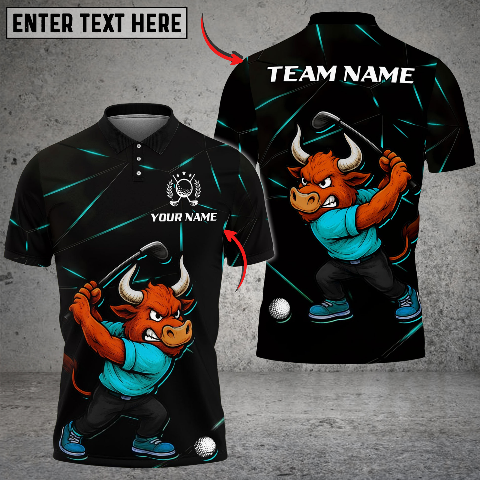 Blisscorners Bull Power Drive Golf Polo Shirt, Customized Name & Team Name 3D Shirts (4 Colors)