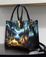 BLISSCORNERS CAMPING SCENE UNDER STARRY NIGHT SKY LEATHER HANDBAG