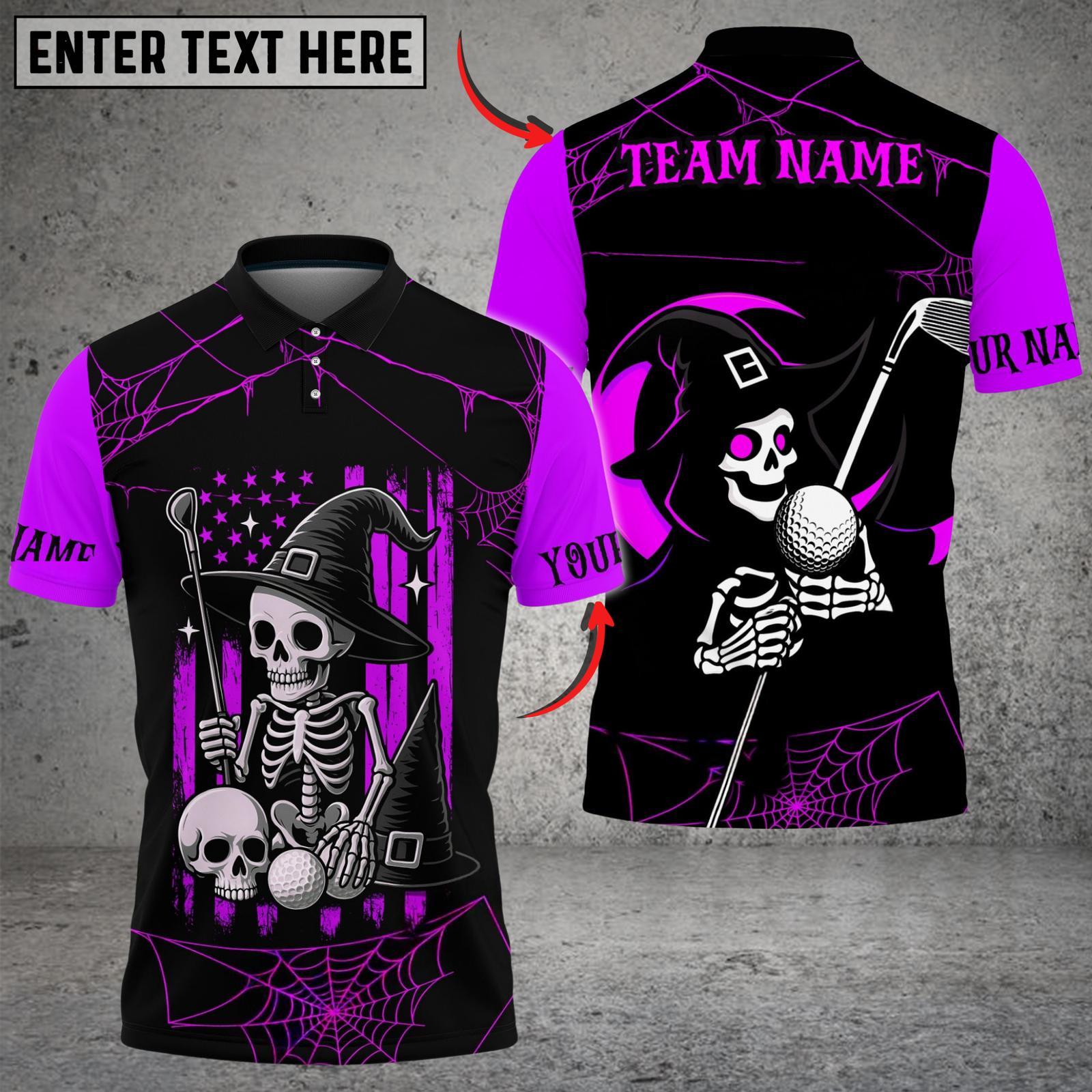 Blisscorners Halloween Swing Skeleton Golf Polo Shirt, Customized Name & Team Name 3D Shirts (4 Colors)