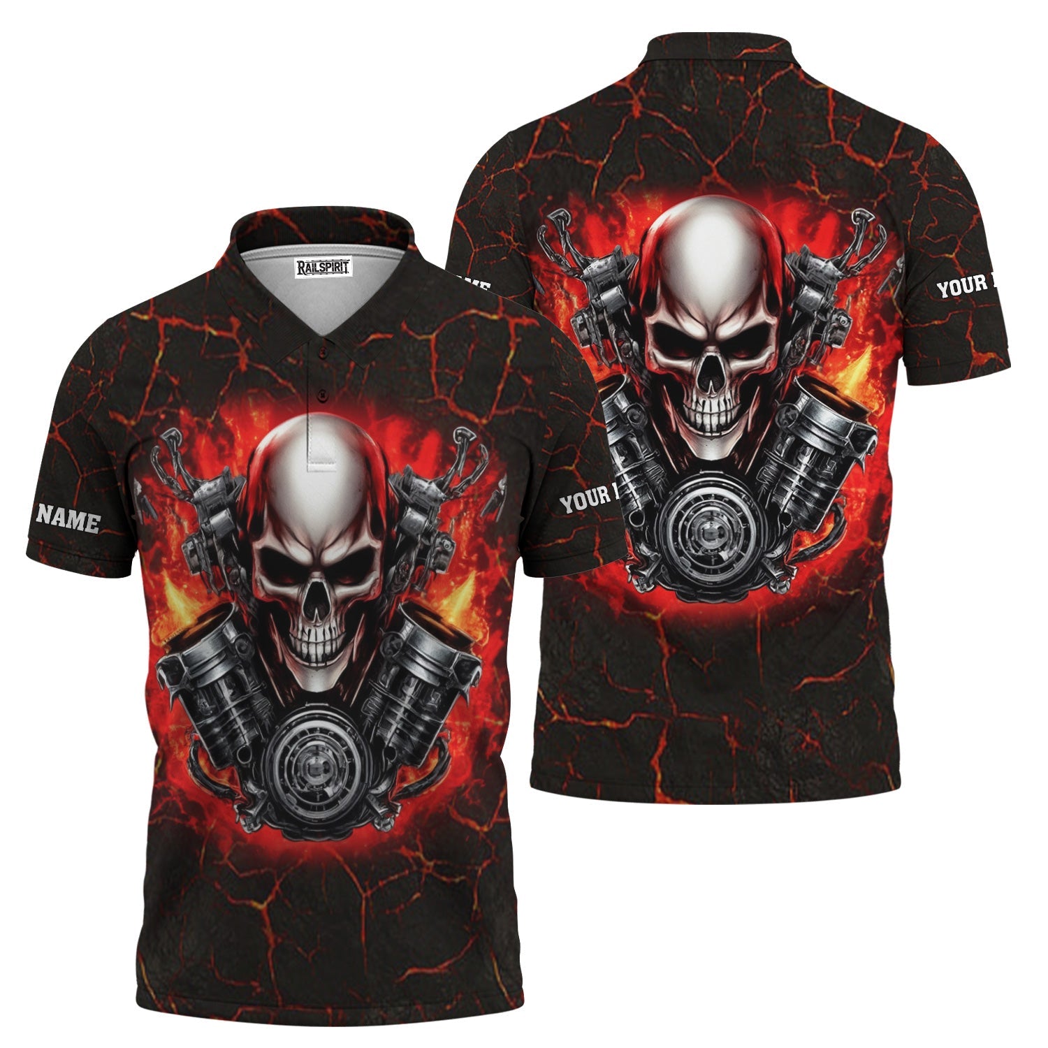 Blisscorners Custom Name Skull Mechanic Shirt Flame Style Printed Jacket Hoodie All Over Print