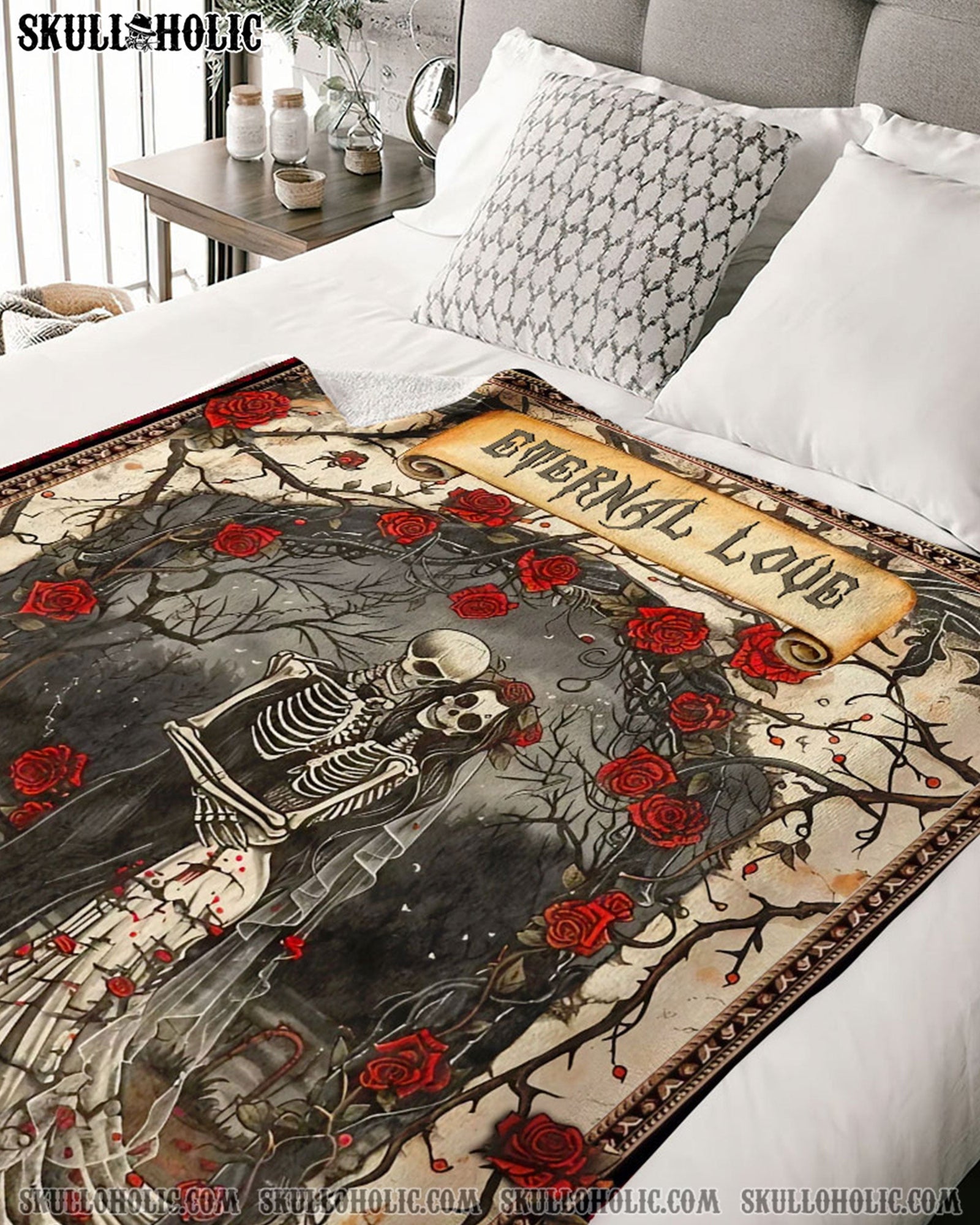 BLISSCORNERS PERSONALIZED ETERNAL LOVE SKELETON COUPLE FLEECE BLANKET