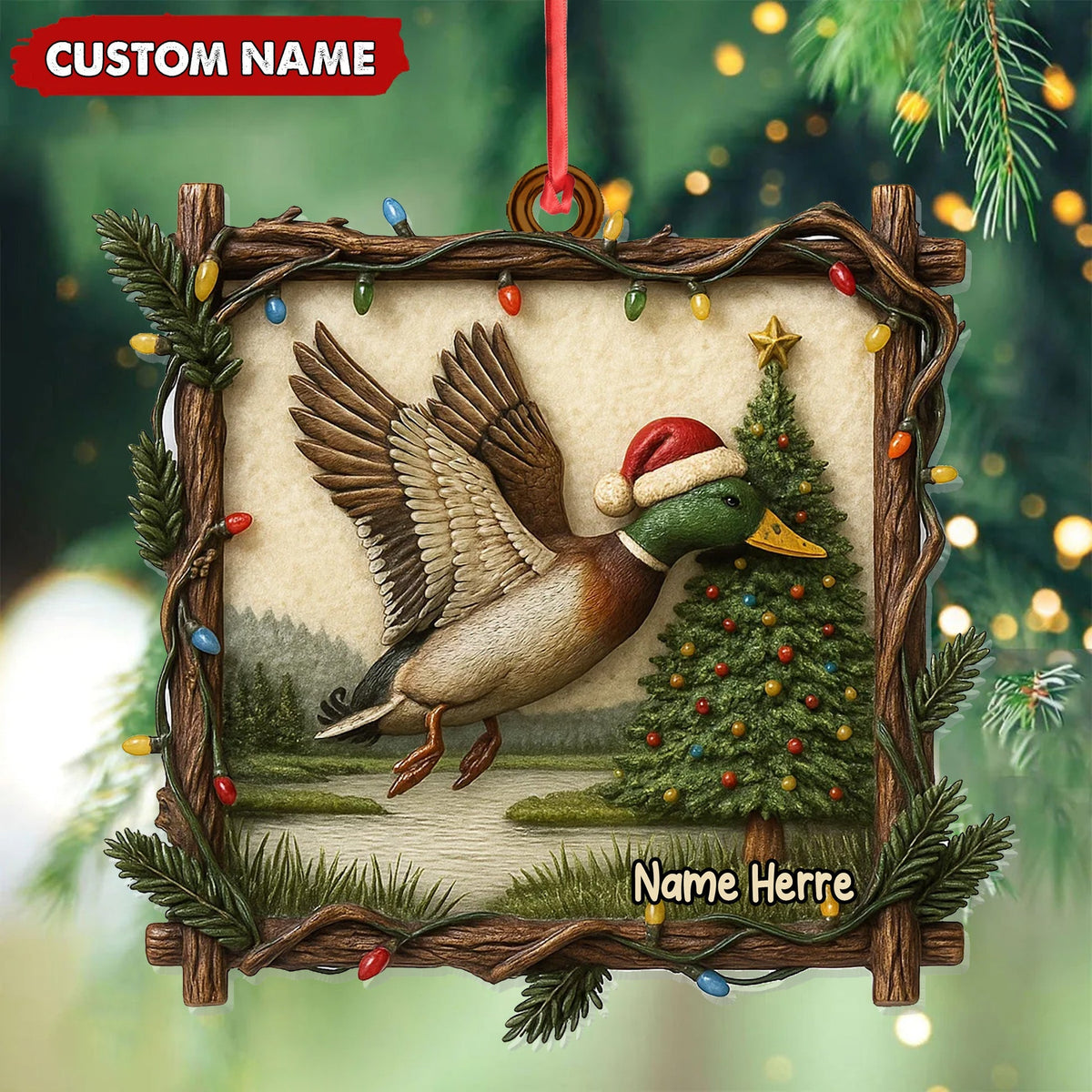 Blisscorners Personalized Flying Duck Christmas Ornament, Custom Name Hunting Gift for Outdoor Lovers LM0411