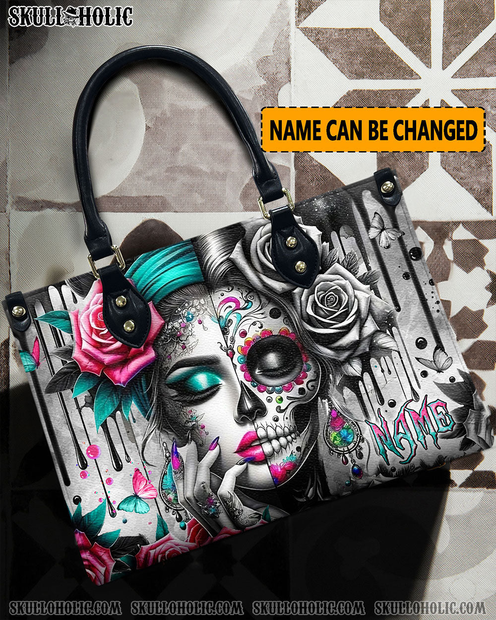 BLISSCORNERS SKULL LADY ROSES LEATHER HANDBAG