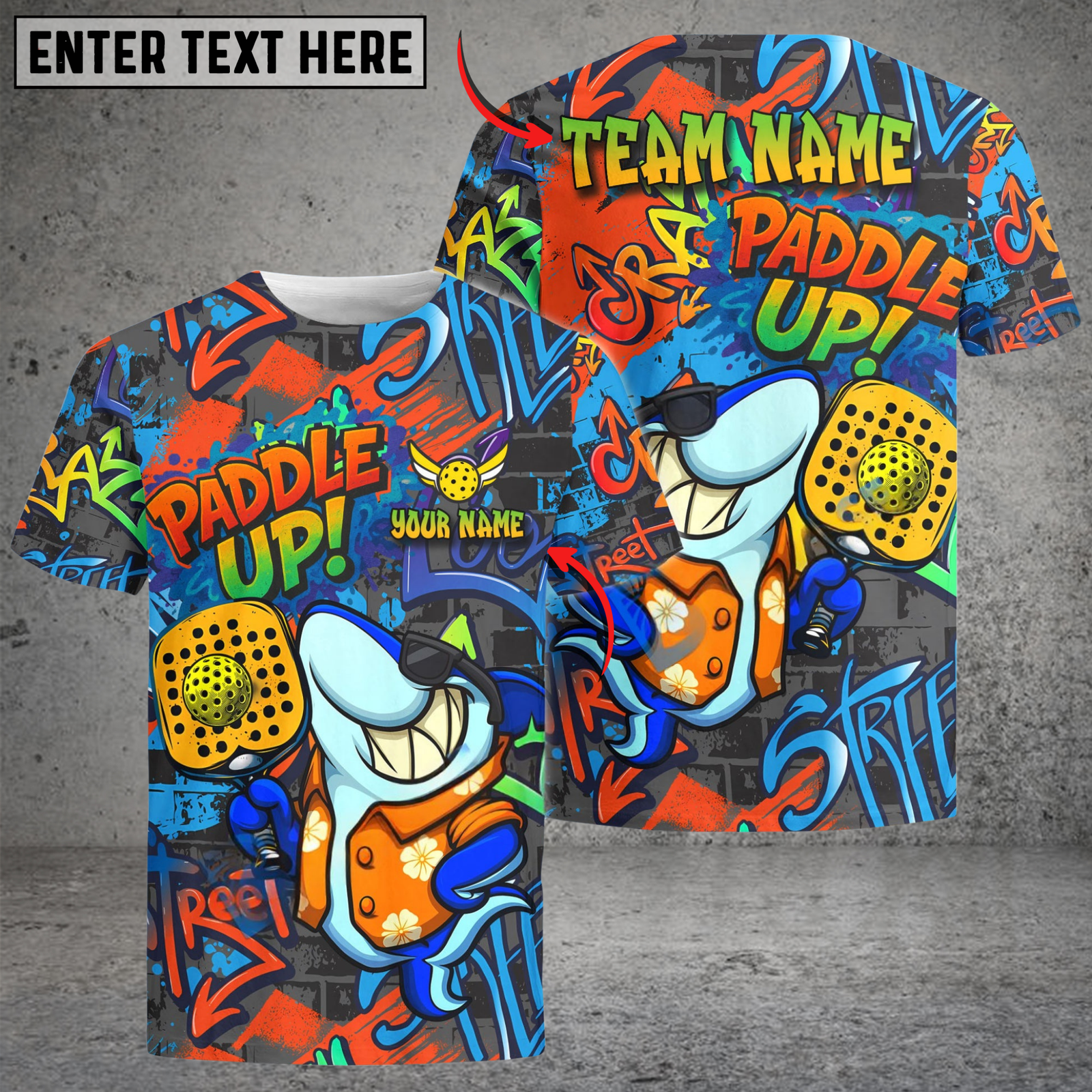 Blisscorners Halloween Graffiti Shark Paddle Up Customized Name & Team Name 3D Shirts