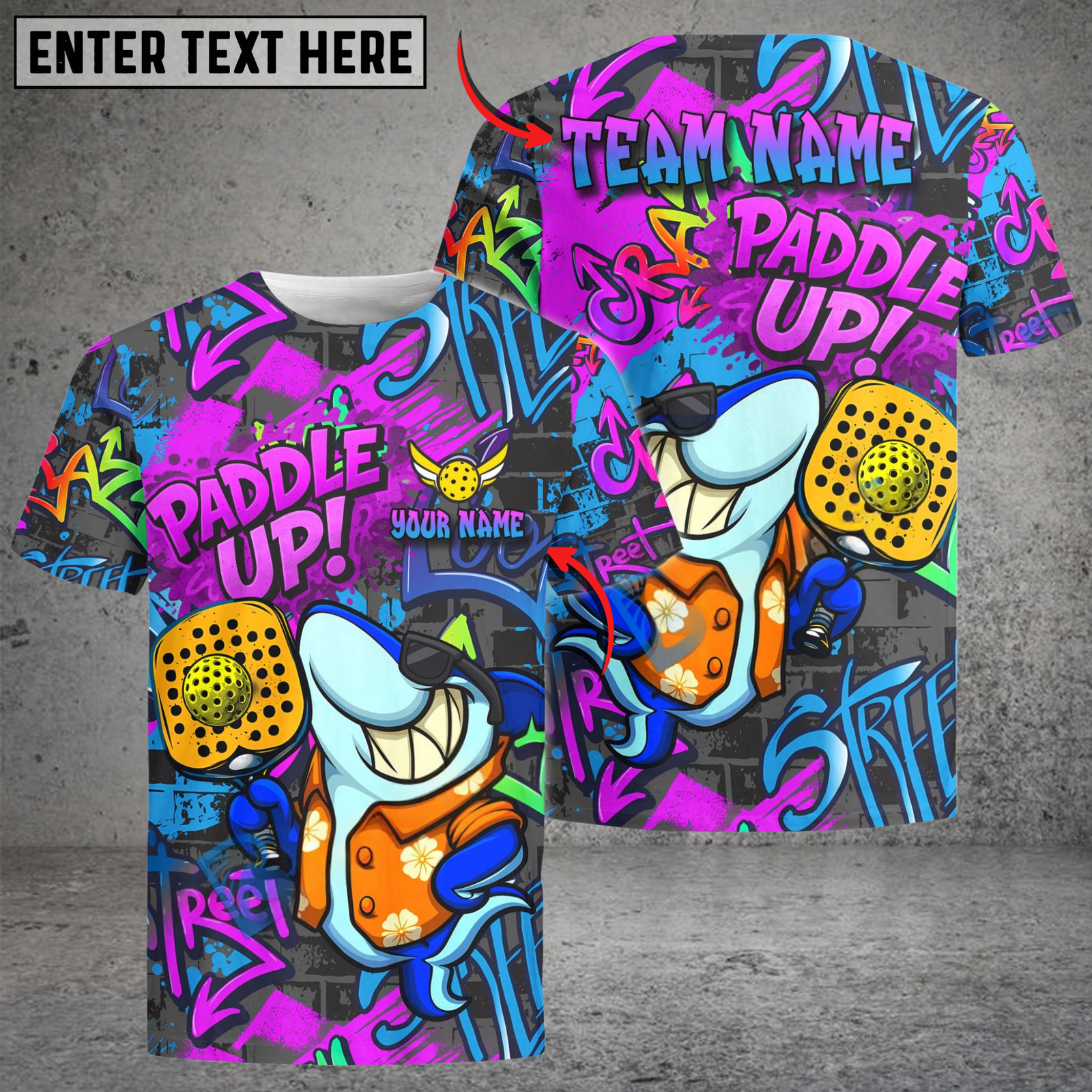 Blisscorners Halloween Graffiti Shark Paddle Up Customized Name & Team Name 3D Shirts