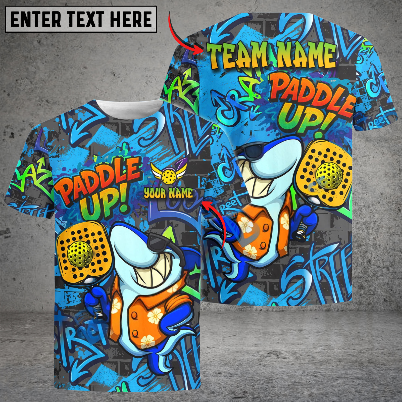 Blisscorners Halloween Graffiti Shark Paddle Up Customized Name & Team Name 3D Shirts