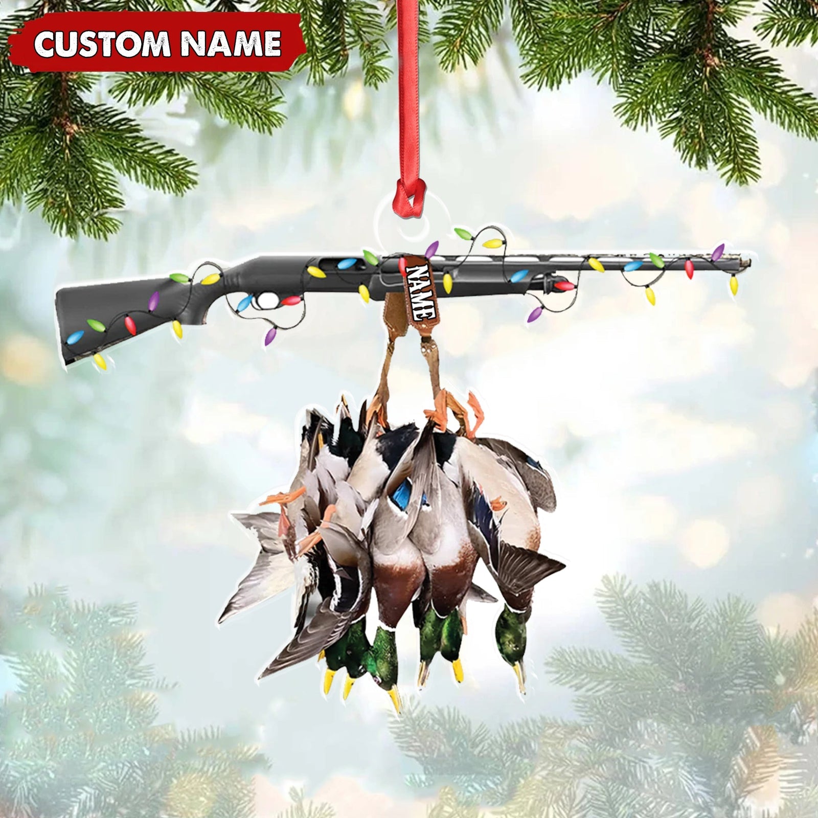 Blisscorners Personalized Duck Hunting Acrylic Christmas Ornament - Custom Name Shotgun Gift For Hunters LM0411