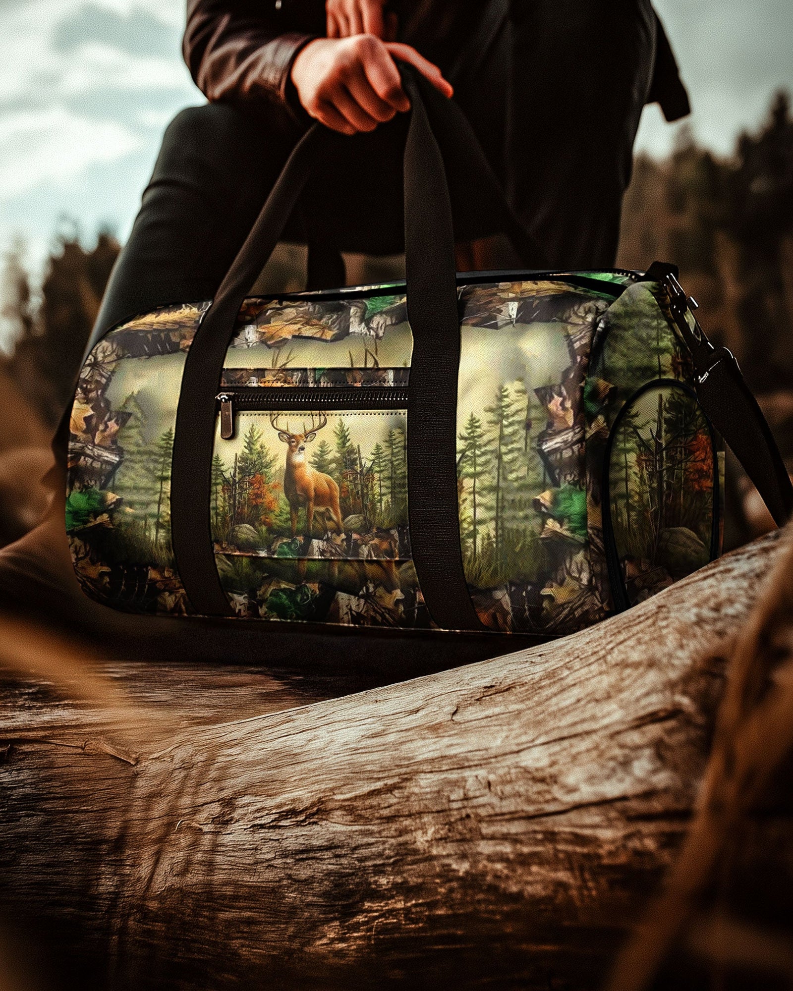 BLISSCORNERS DEER IN FOREST CAMO TRAVELLING BAG