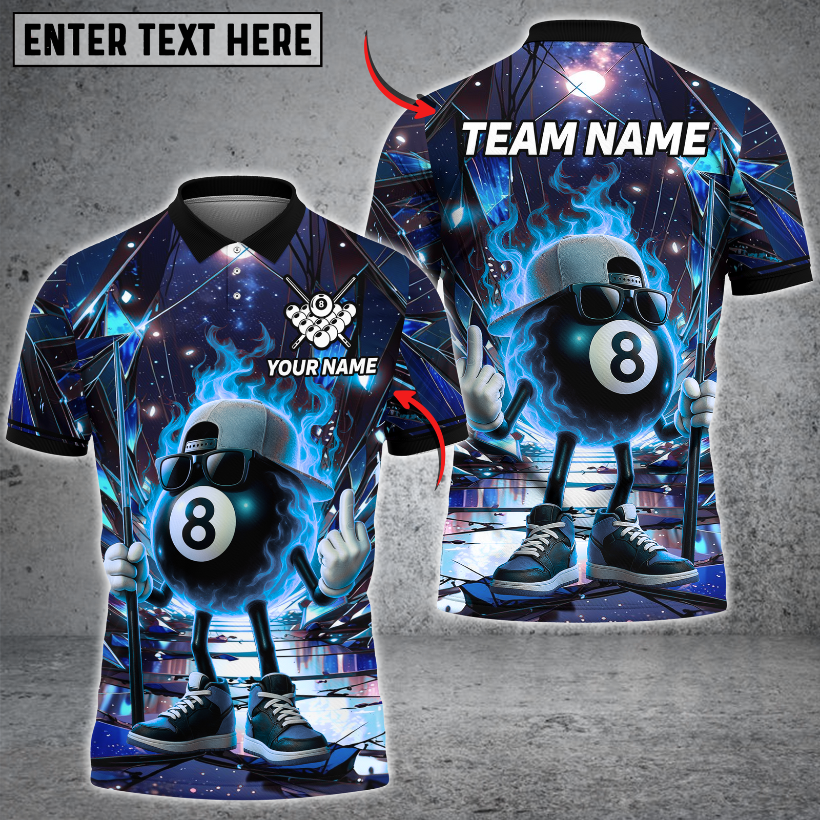 Blisscorners Billiard Cosmic 8-Ball Multicolor Customized Name, Team Name 3D Shirt
