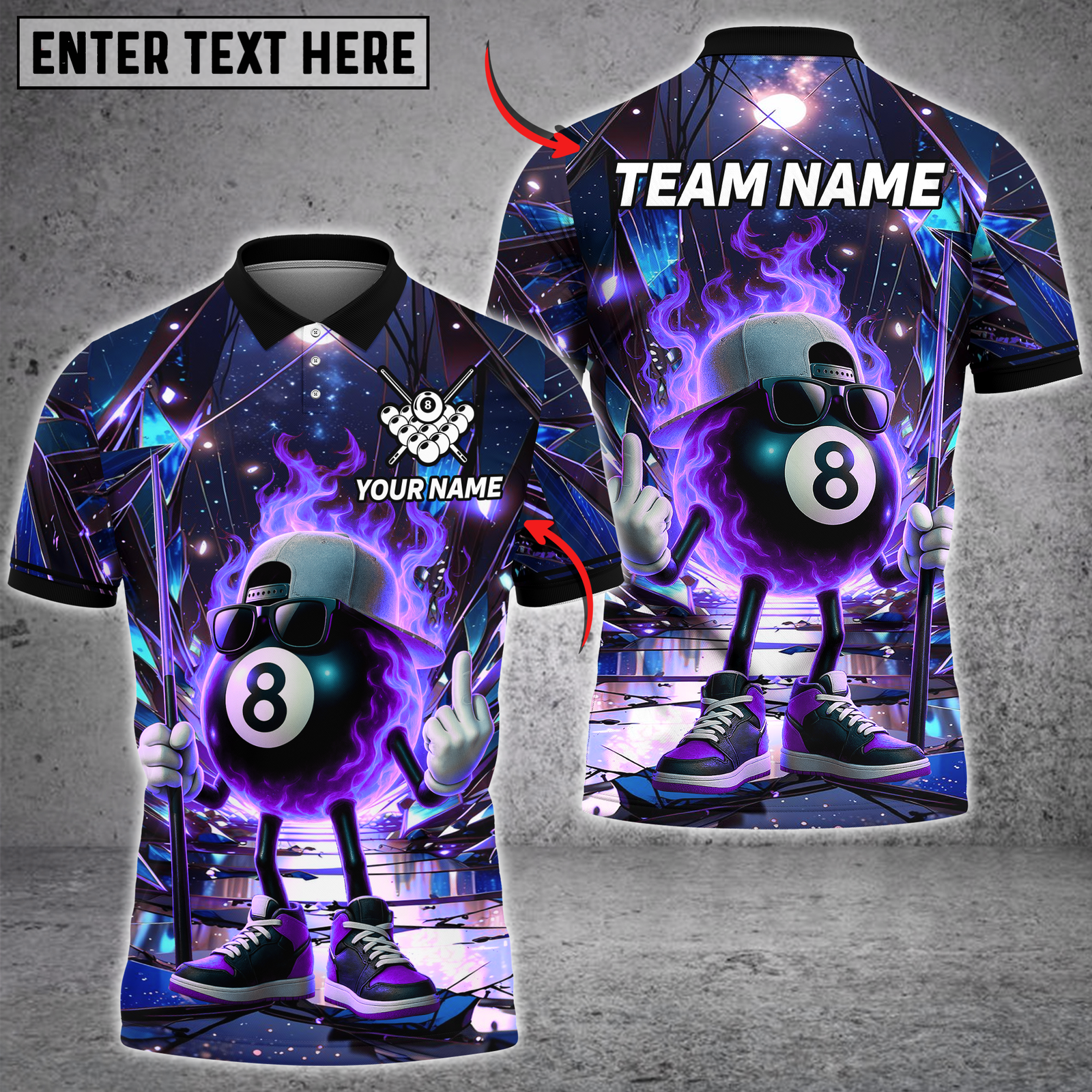 Blisscorners Billiard Cosmic 8-Ball Multicolor Customized Name, Team Name 3D Shirt