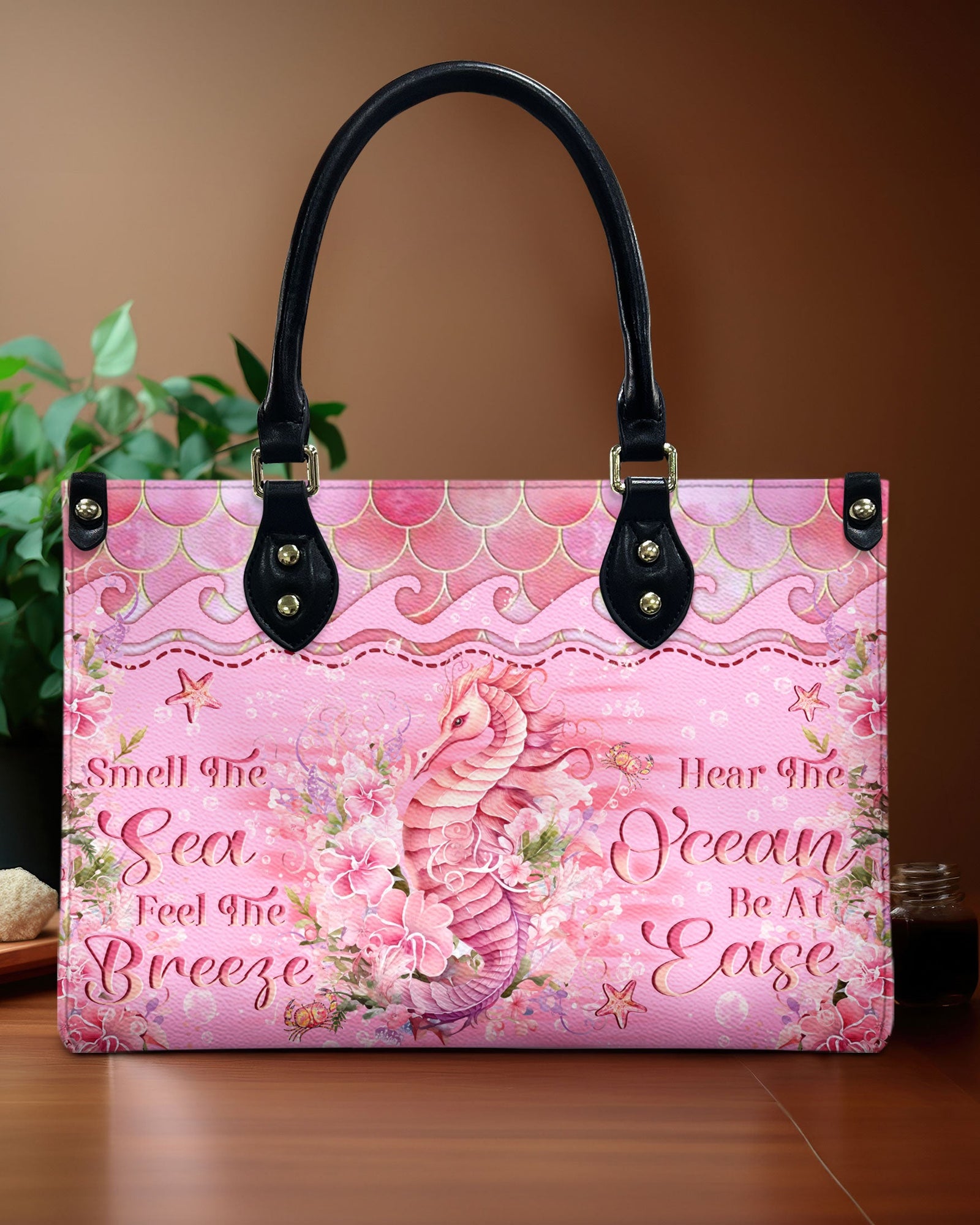 BLISSCORNERS SMELL THE SEA FEEL THE BREEZE SEAHORSE LEATHER HANDBAG