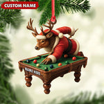 Blisscorners Personalized Acrylic Deer Christmas Ornament - Funny Buck Playing Pool in Santa Outfit Holiday Decor LM0110