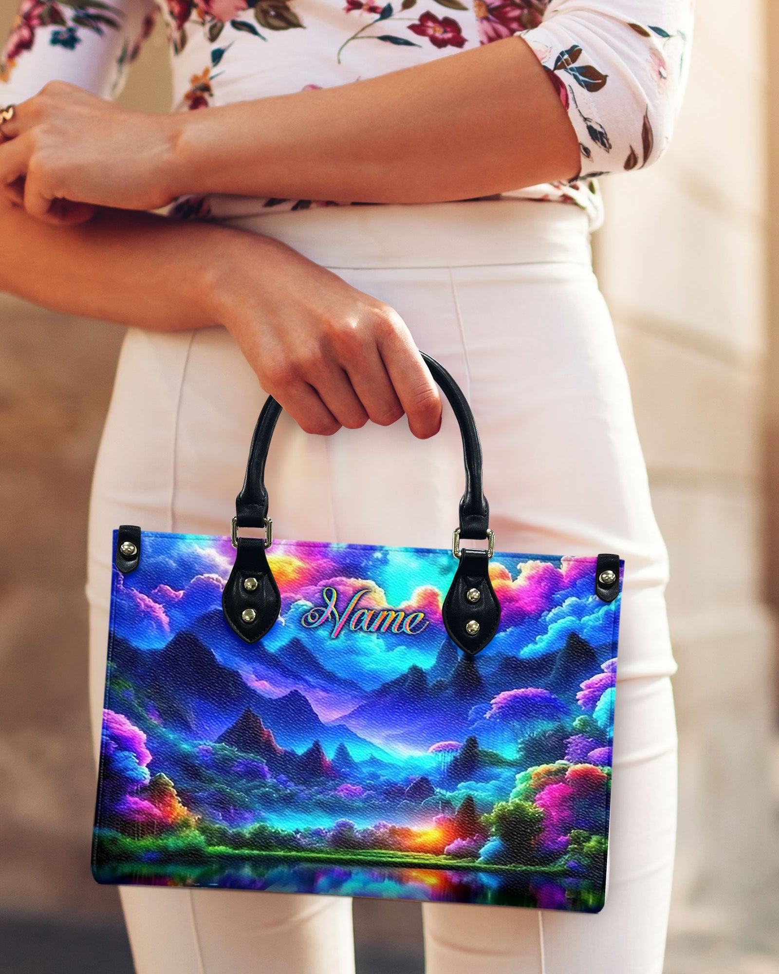 BLISSCORNERS GLOWING NATURE SCENE LEATHER HANDBAG